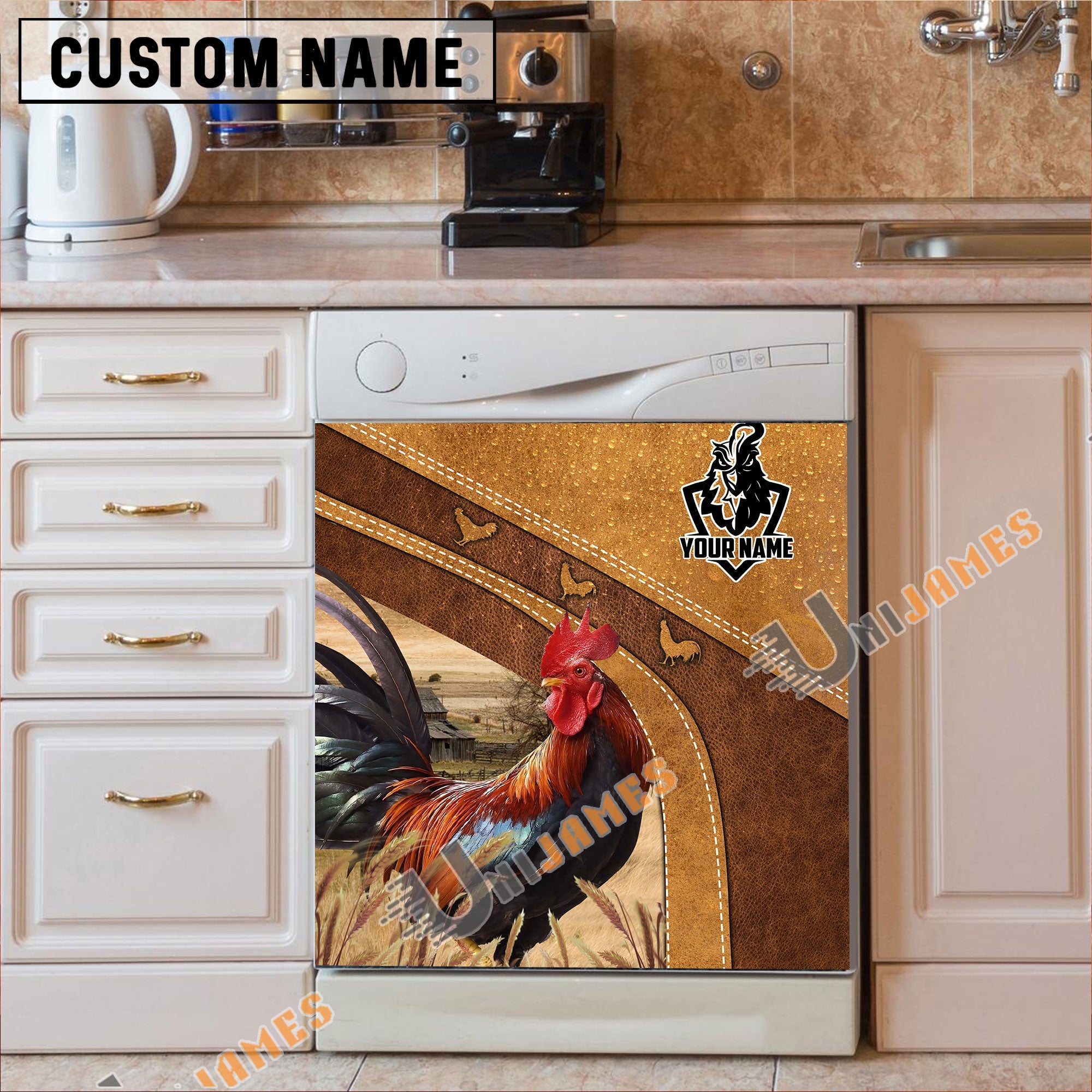 Chicken Brown Custom Name Dishwasher Door Cover