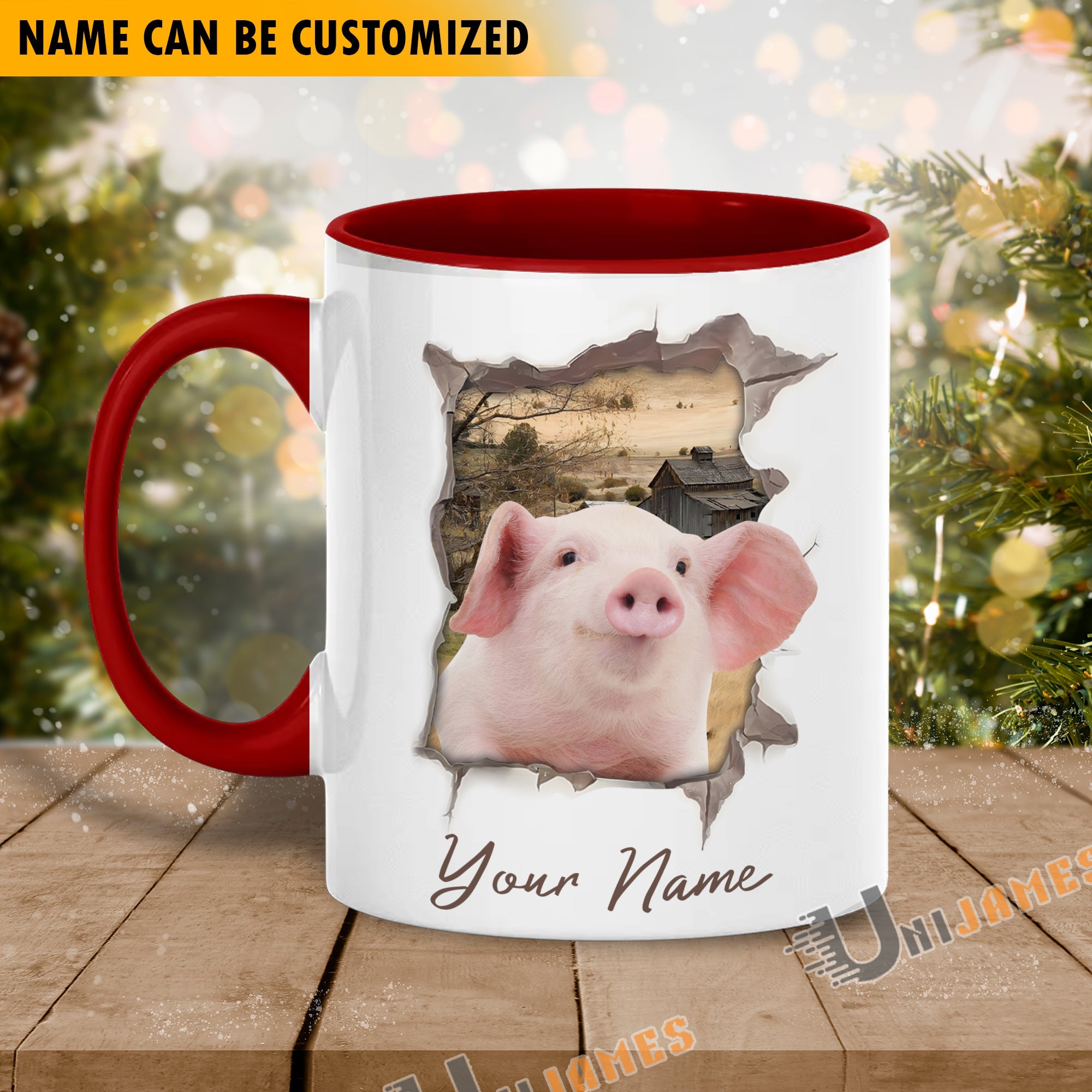Pig Funny Personalized Name Two Tone Mug