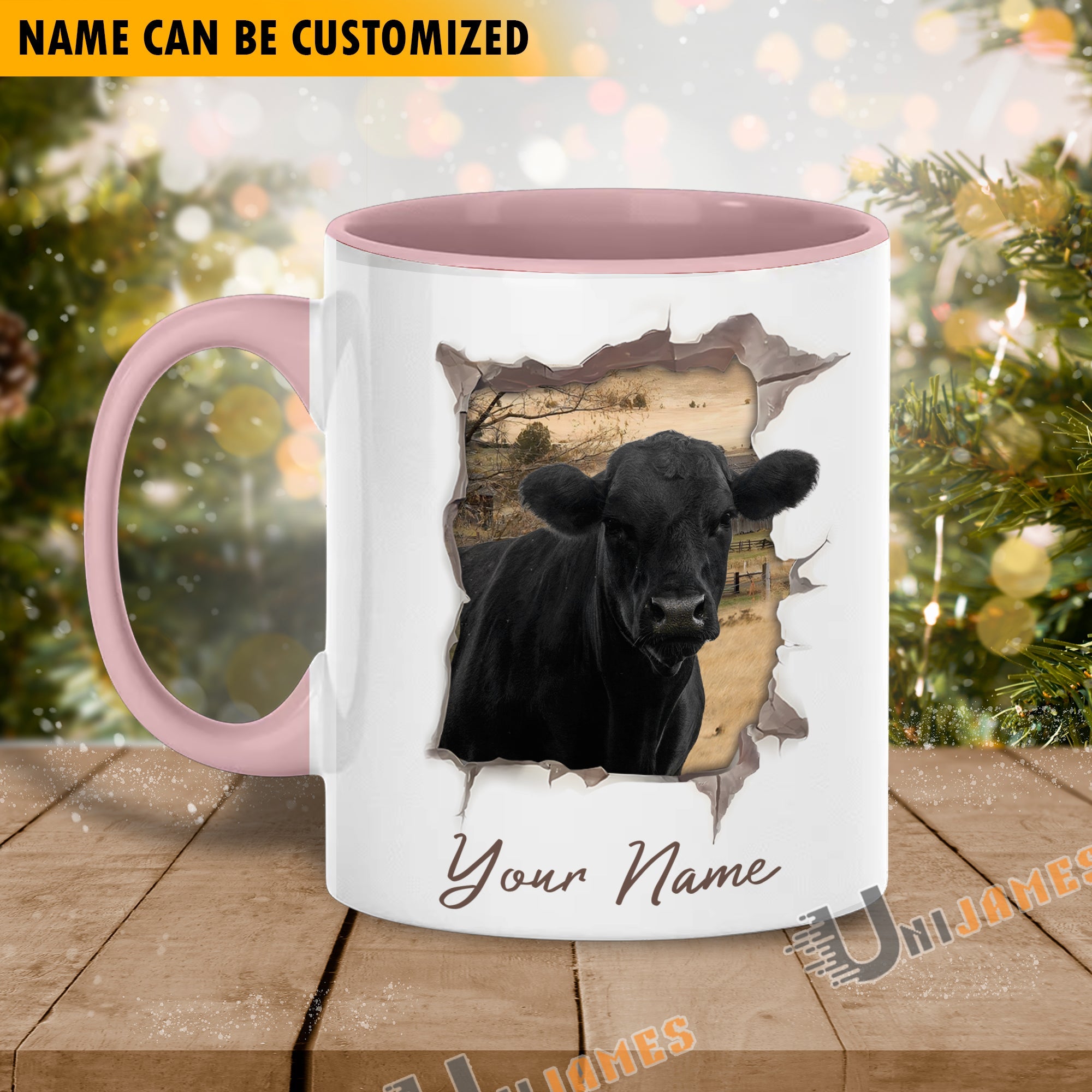 Black Angus Funny Personalized Name Two Tone Mug