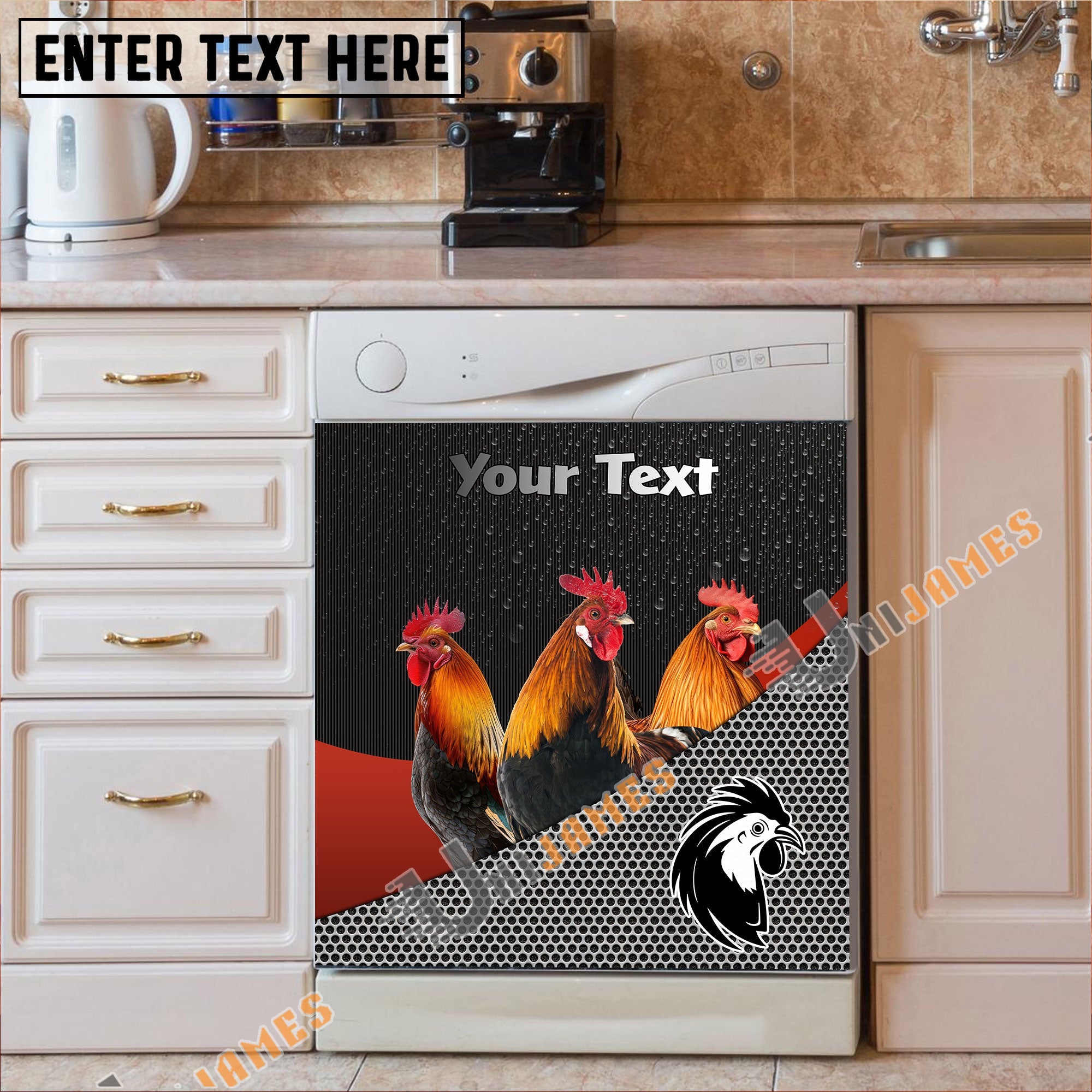 Chicken Cattle Metal Pattern Custom Name Dishwasher Door Cover