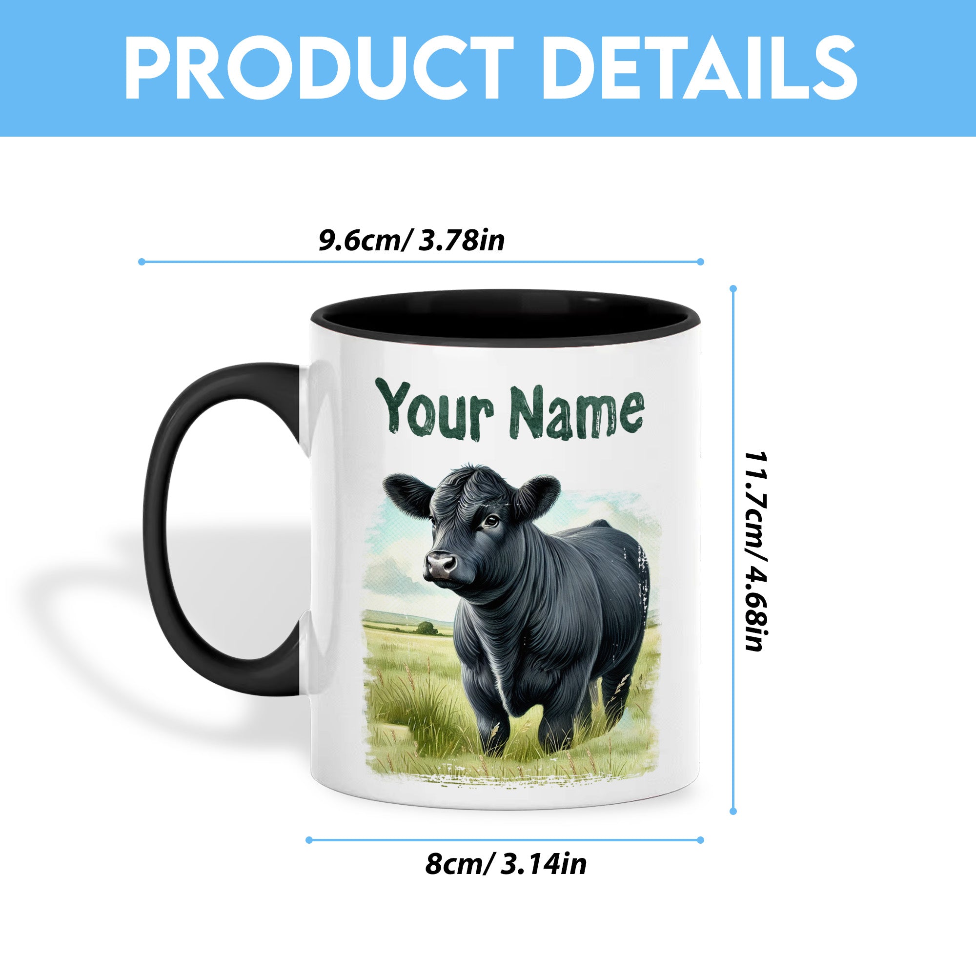 Black Angus Personalized Name Two Tone Mug