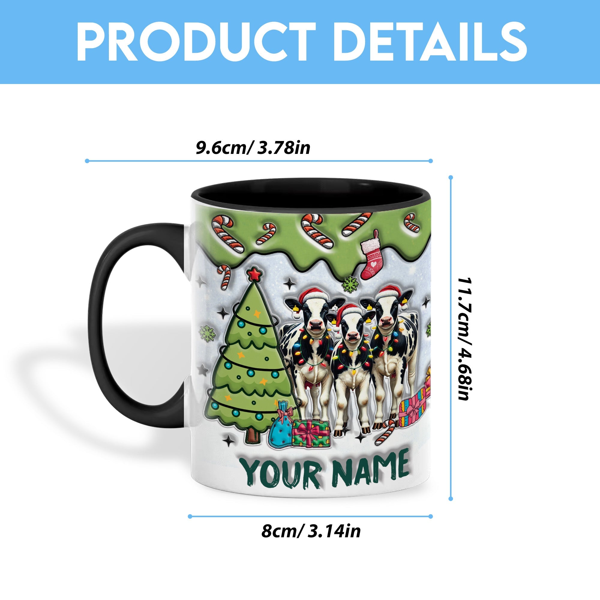 Holstein Christmas Personalized Name Two Tone Mug