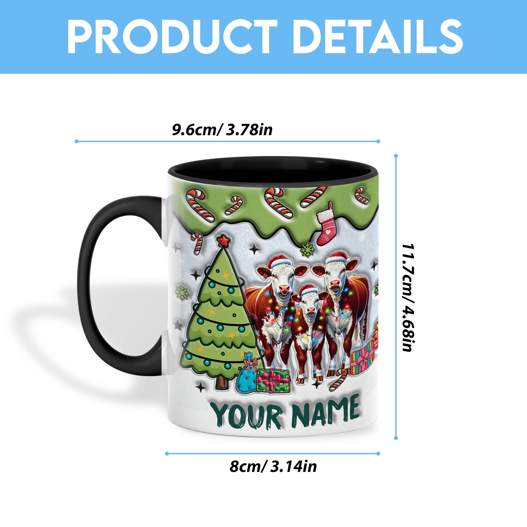 Hereford Christmas Personalized Name Two Tone Mug