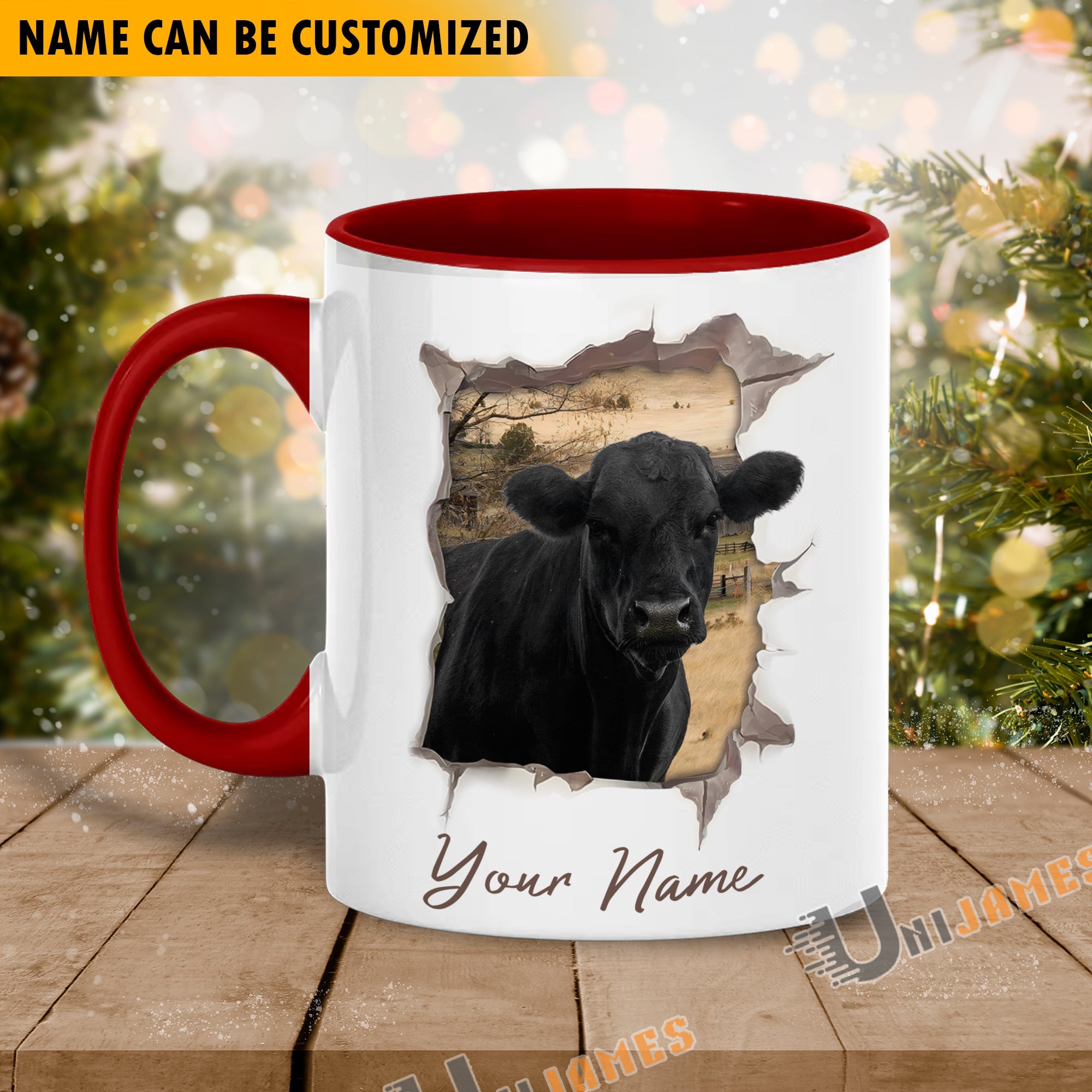 Black Angus Funny Personalized Name Two Tone Mug