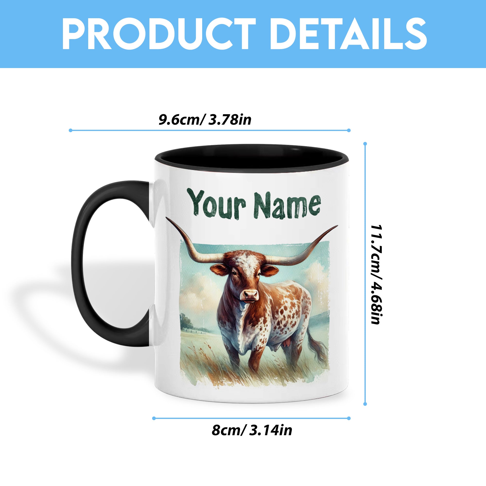 Texas Longhorn Personalized Name Two Tone Mug