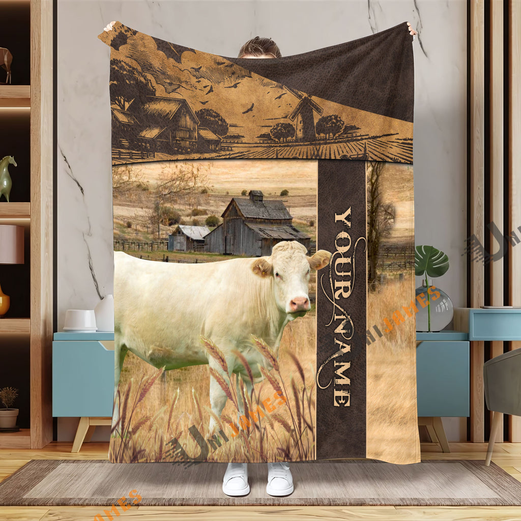 Personalized Name Charolais Peaceful Farm 3D Blanket