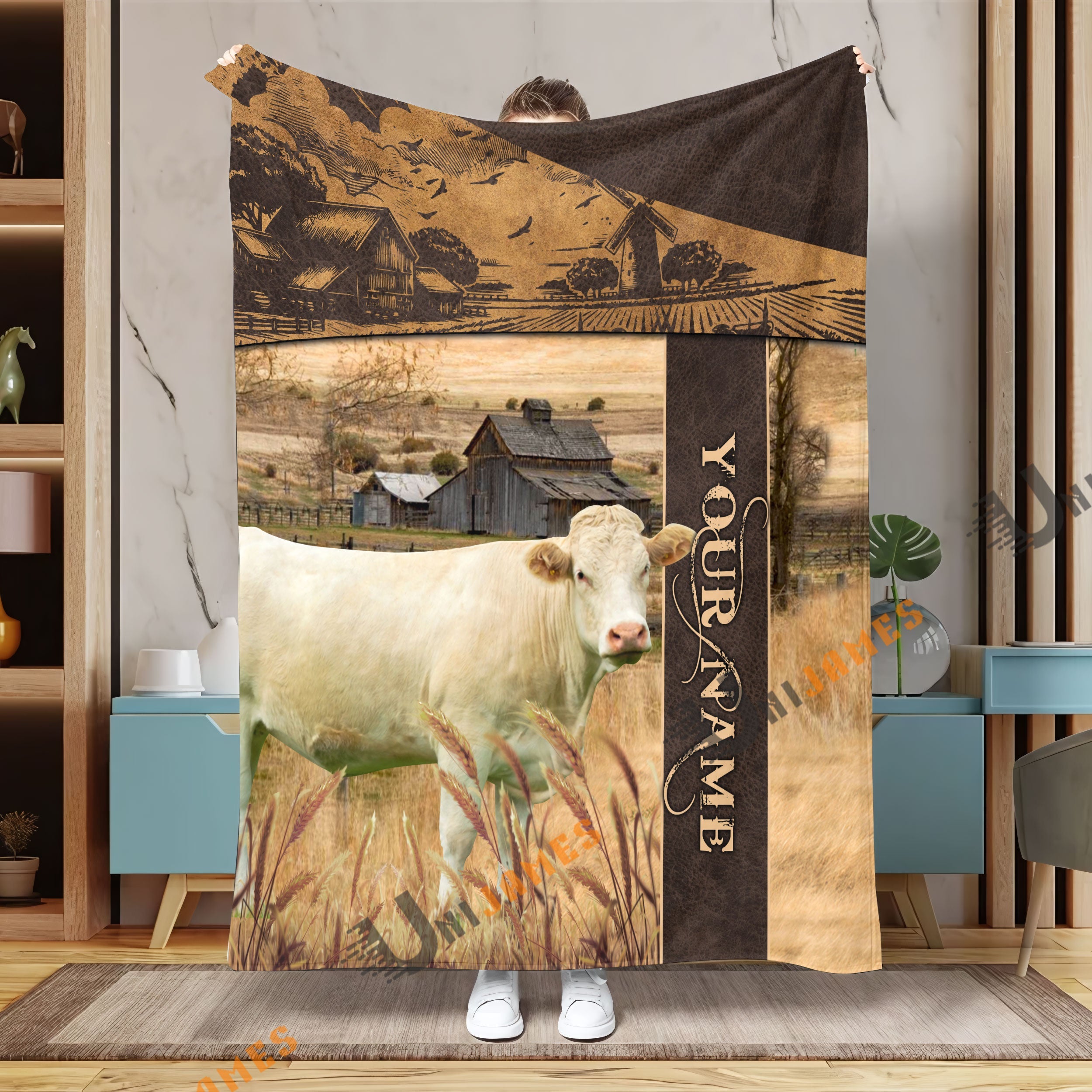 Personalized Name Charolais Peaceful Farm 3D Blanket