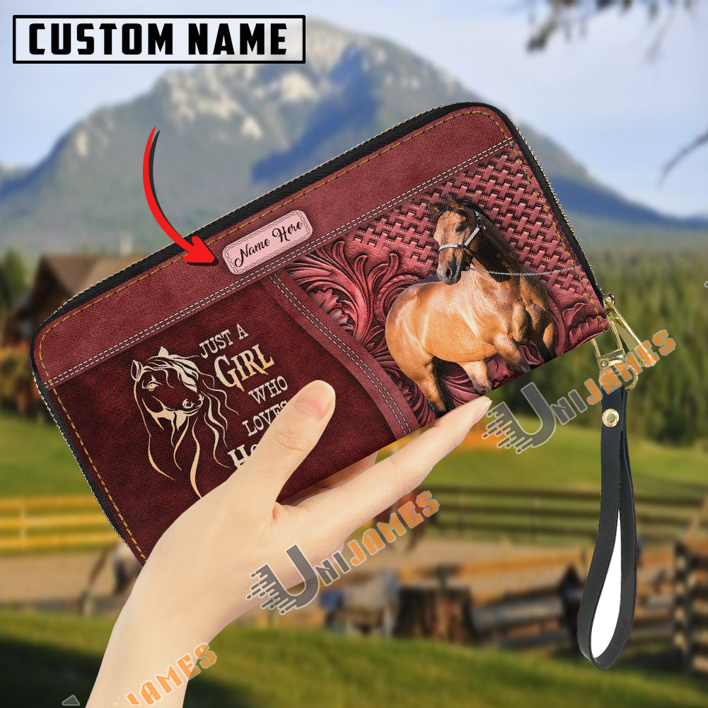 Just A Girl Who Loves Horses Personalized Leather Clutch
