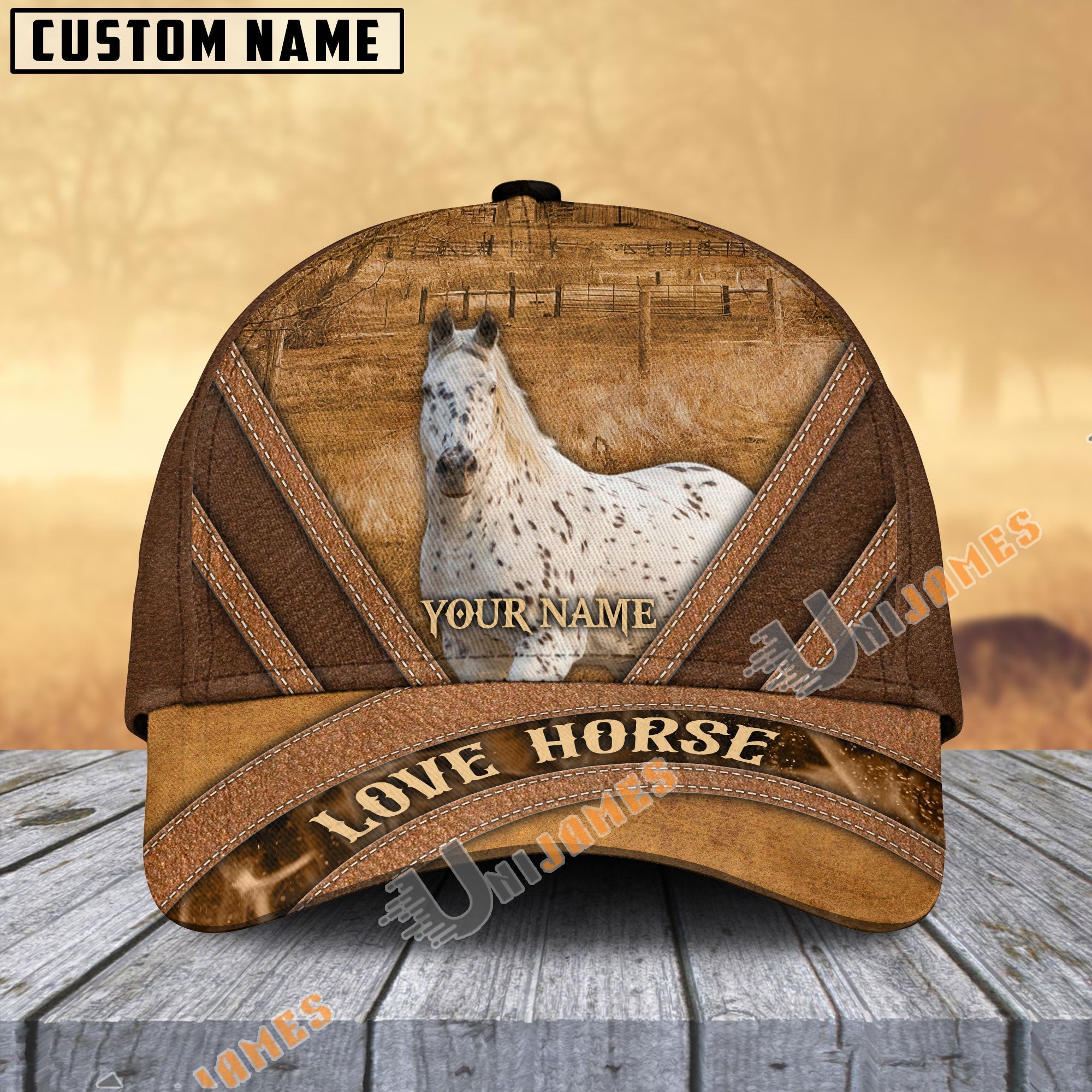 Appaloosa Horse Brown Leather Pattern Personalized Name Cap