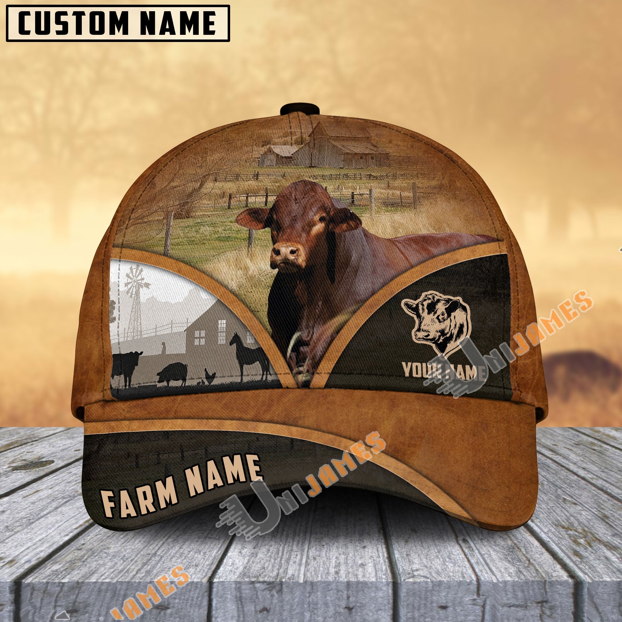 Beefmaster Farm Country Customized Name Brown Leather Pattern Cap