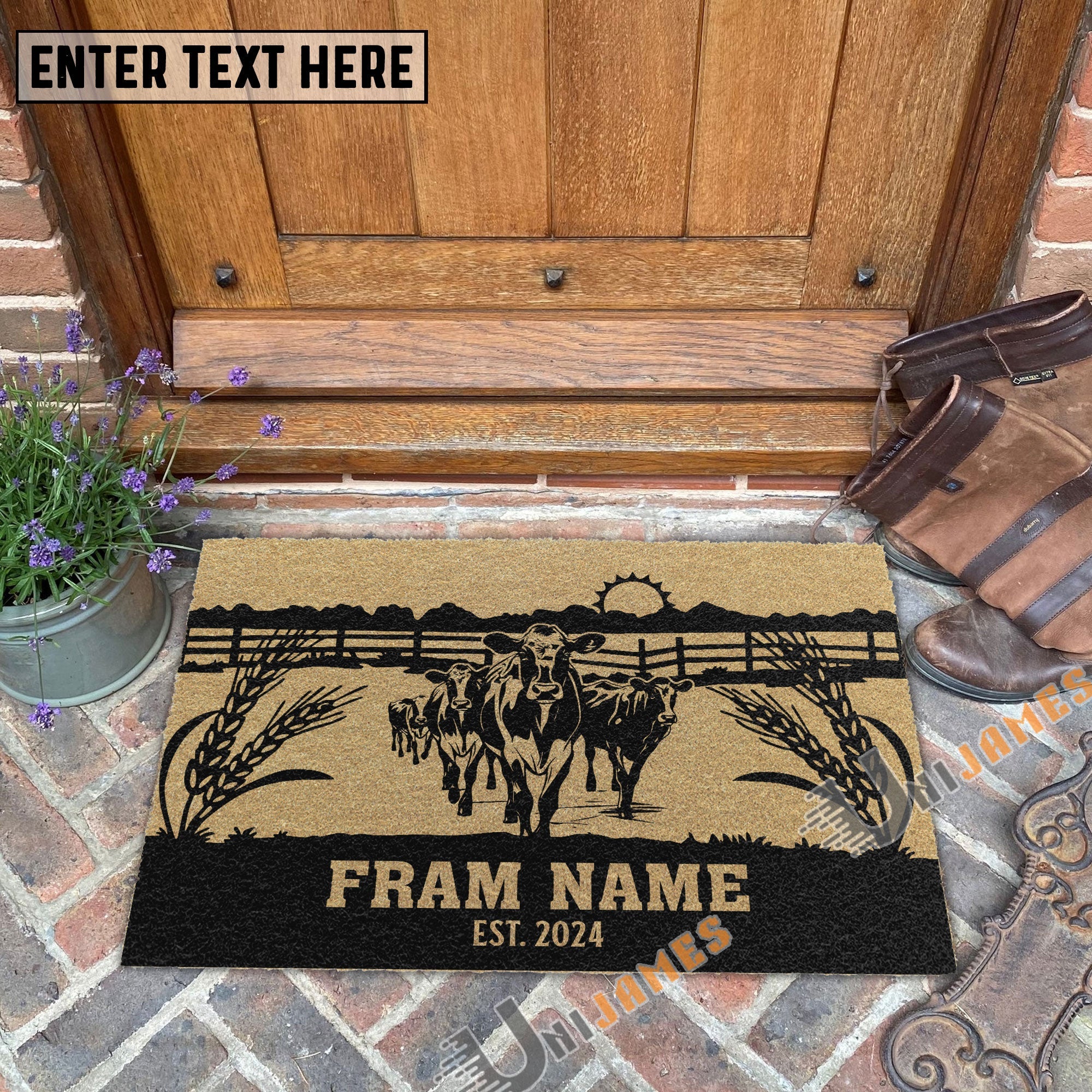 Holstein Sunshine Field Custom Farm Name Custom Year Coir Doormat