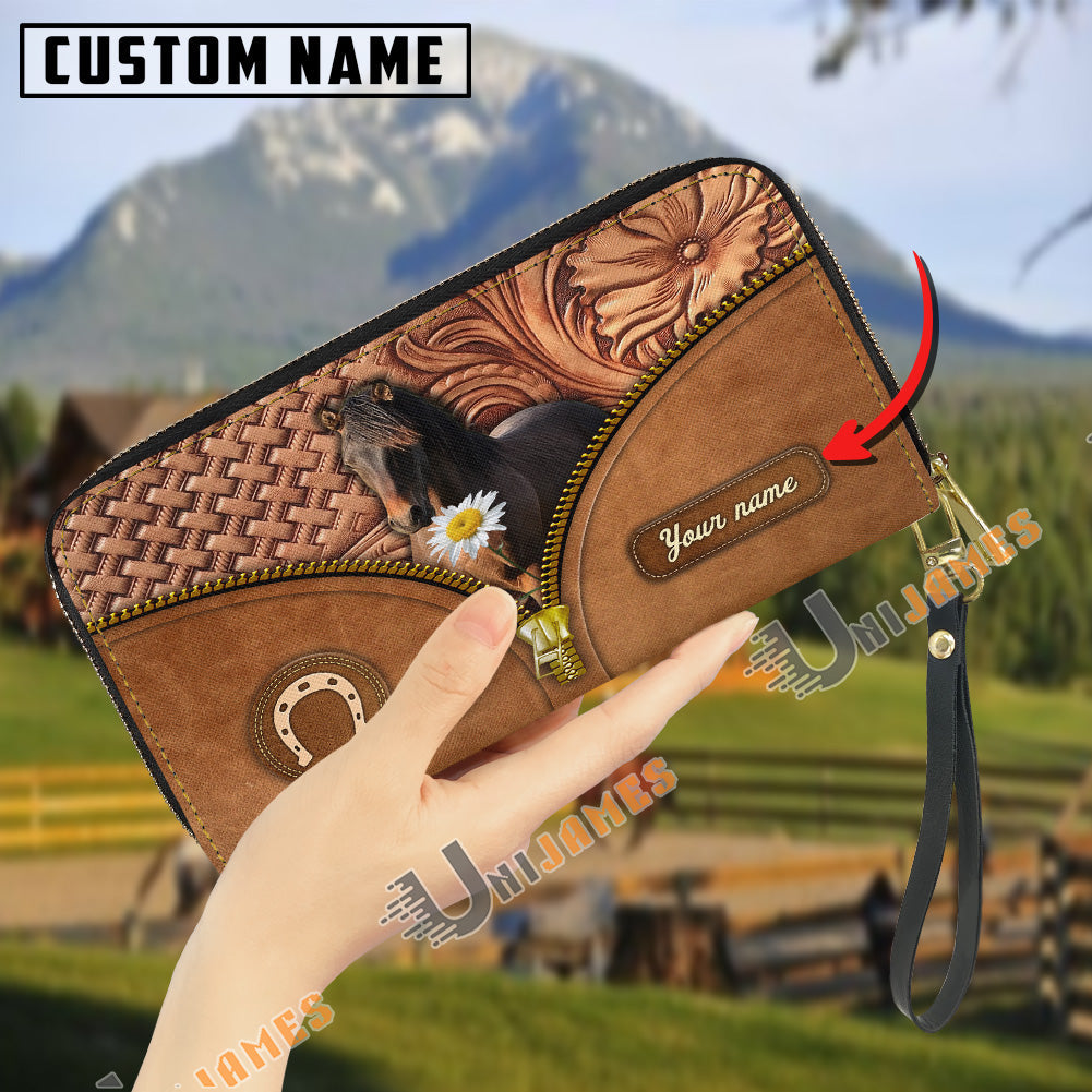Morgan Center Zip Pattern Custom Name 3D Leather Clutch