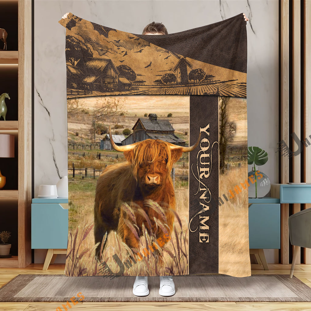 Personalized Name Highland Peaceful Farm 3D Blanket