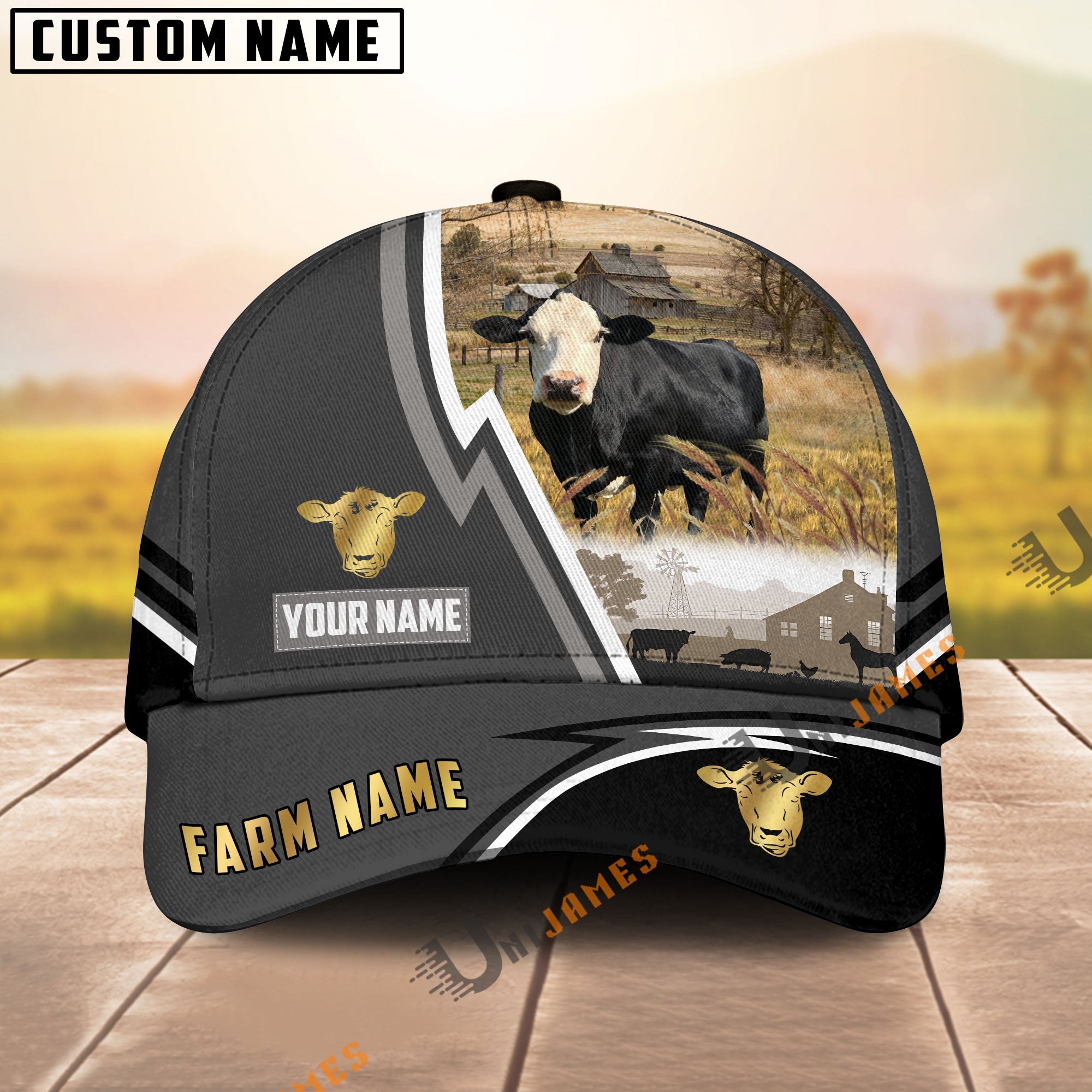 Black Baldy Black White Country Customized Name Brown Leather Pattern Cap