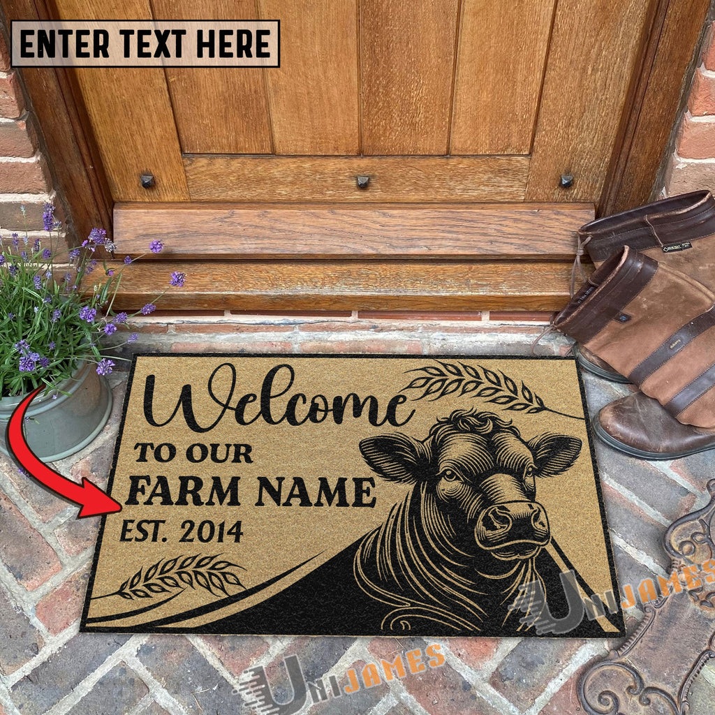 Angus Peekaboo Custom Farm Name Custom Year Coir Doormat