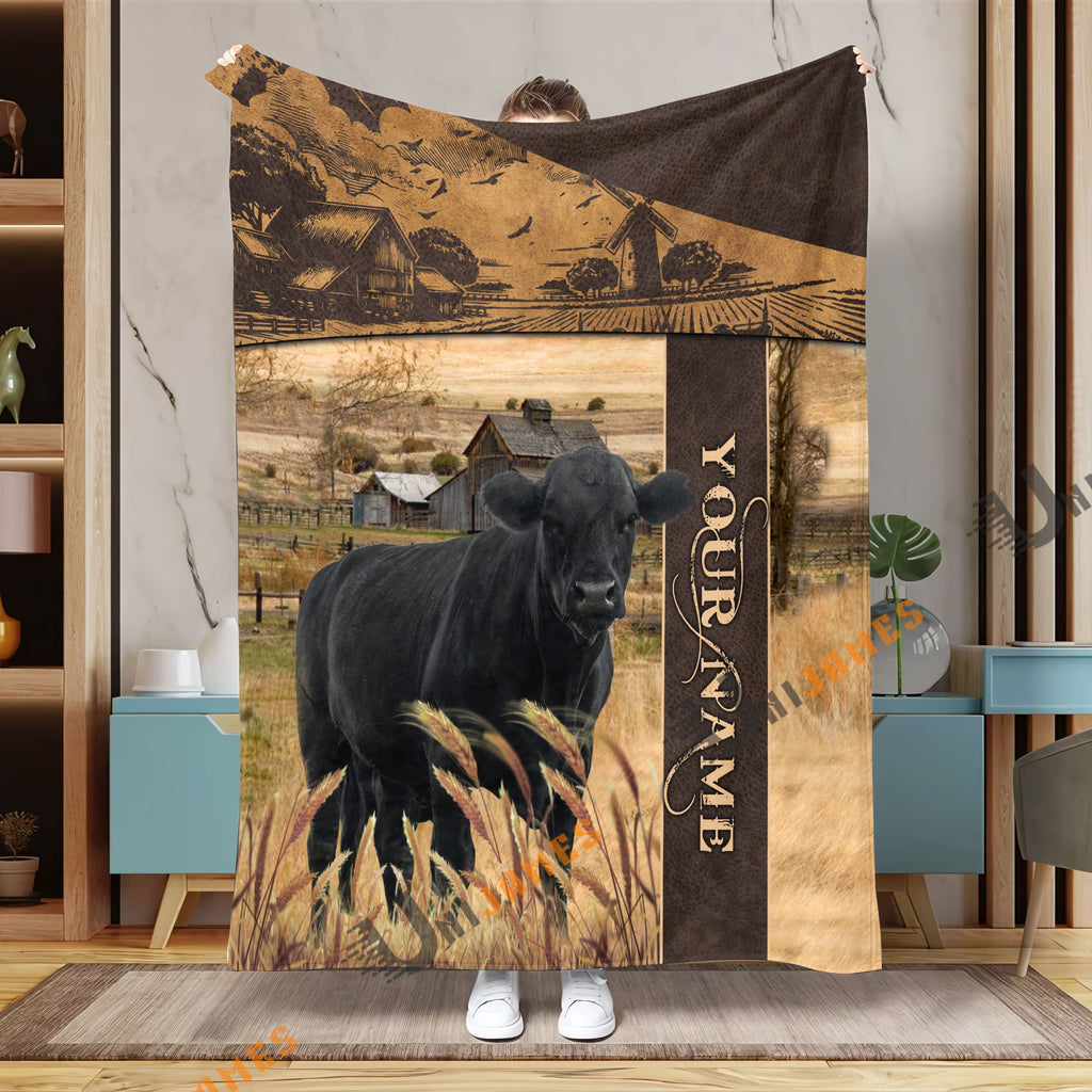Personalized Name Black Angus Peaceful Farm 3D Blanket