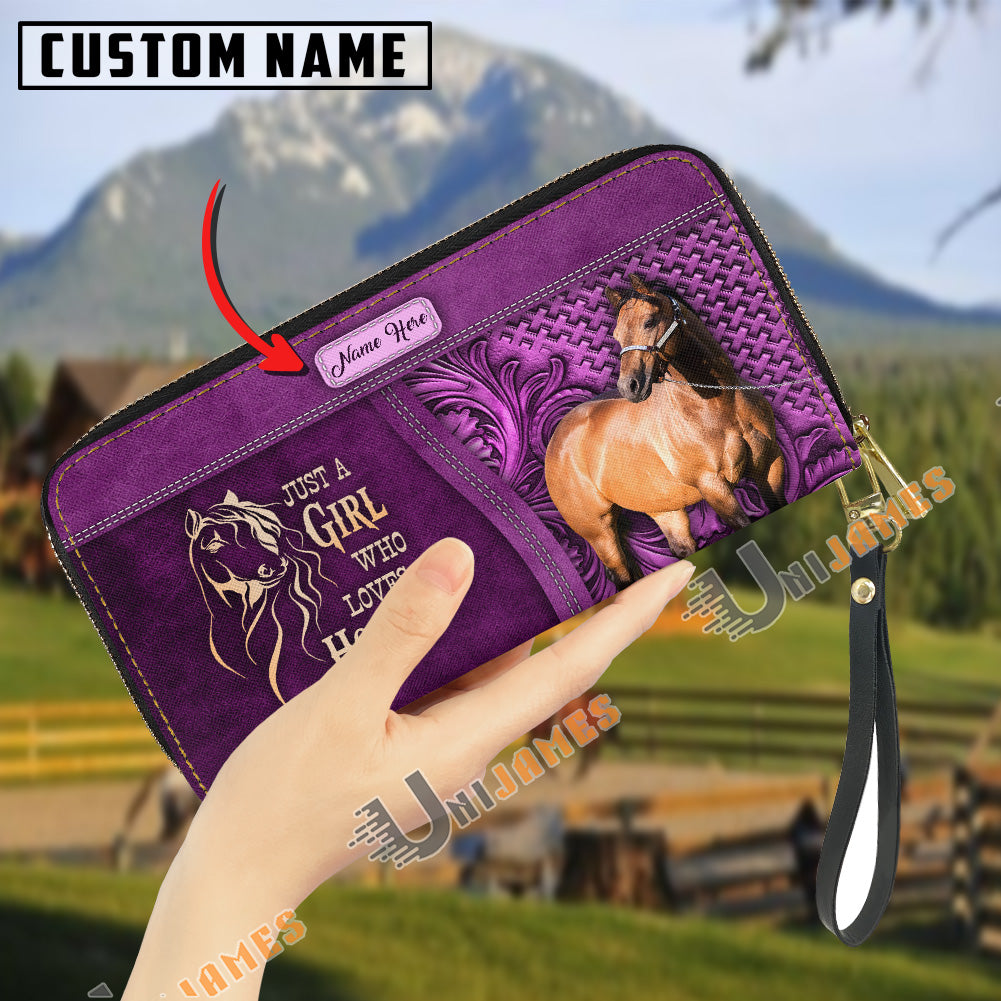 Just A Girl Who Loves Horses Personalized Leather Clutch