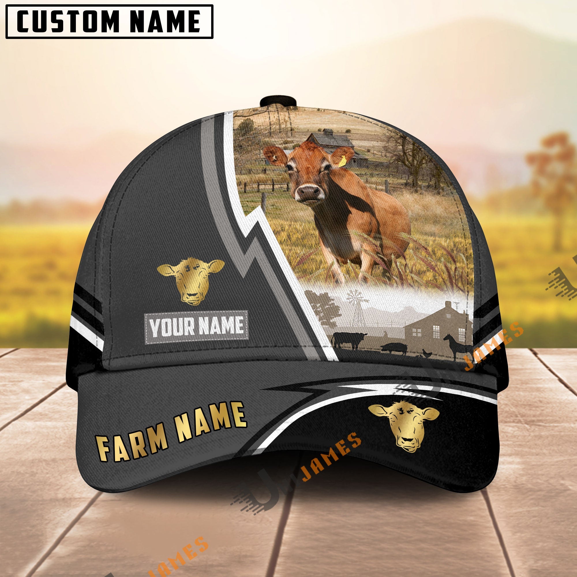 Jersey Black White Country Customized Name Brown Leather Pattern Cap