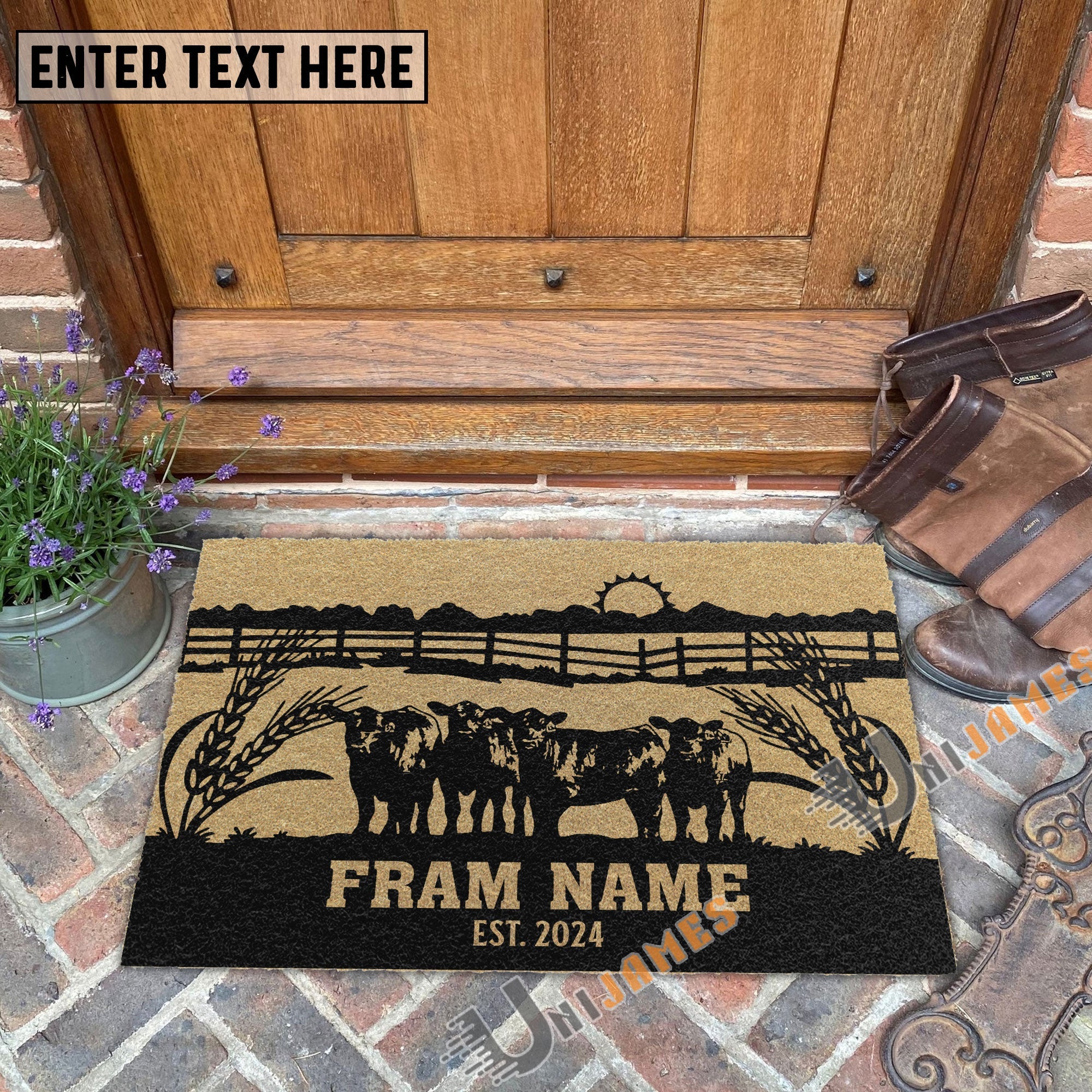 Angus Sunshine Field Custom Farm Name Custom Year Coir Doormat