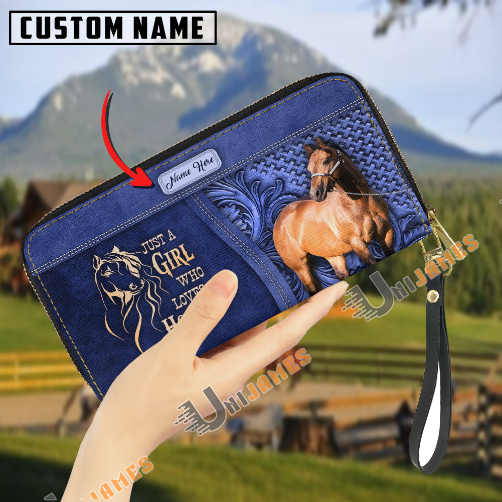 Just A Girl Who Loves Horses Personalized Leather Clutch