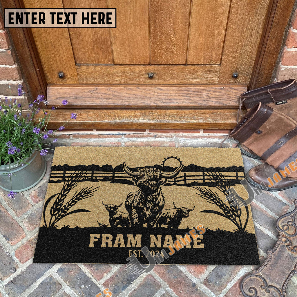 Highland Sunshine Field Custom Farm Name Custom Year Coir Doormat