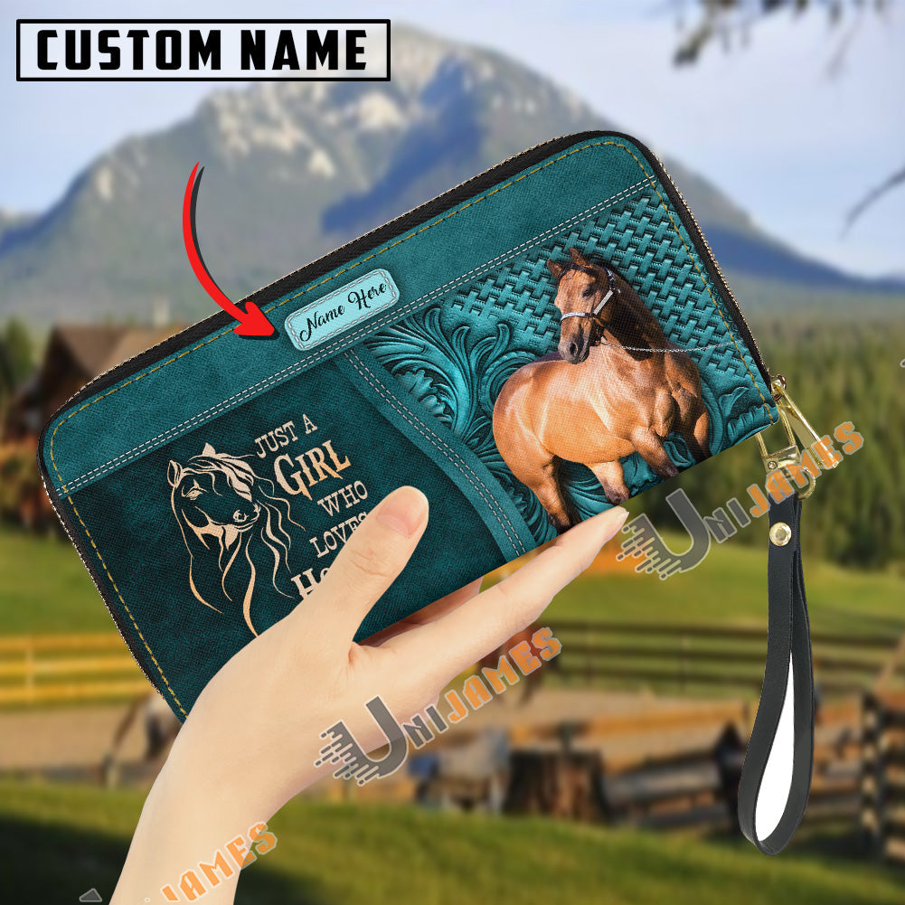 Just A Girl Who Loves Horses Personalized Leather Clutch