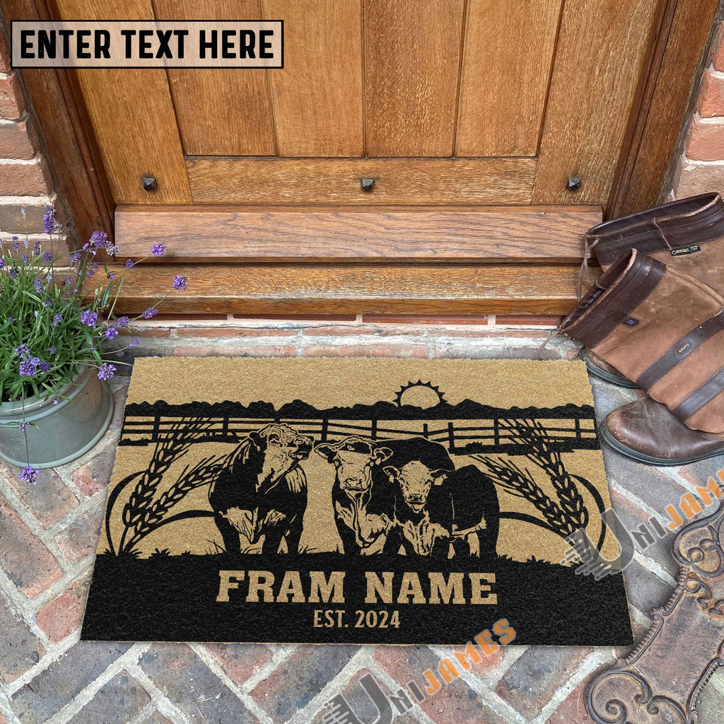 Hereford Sunshine Field Custom Farm Name Custom Year Coir Doormat