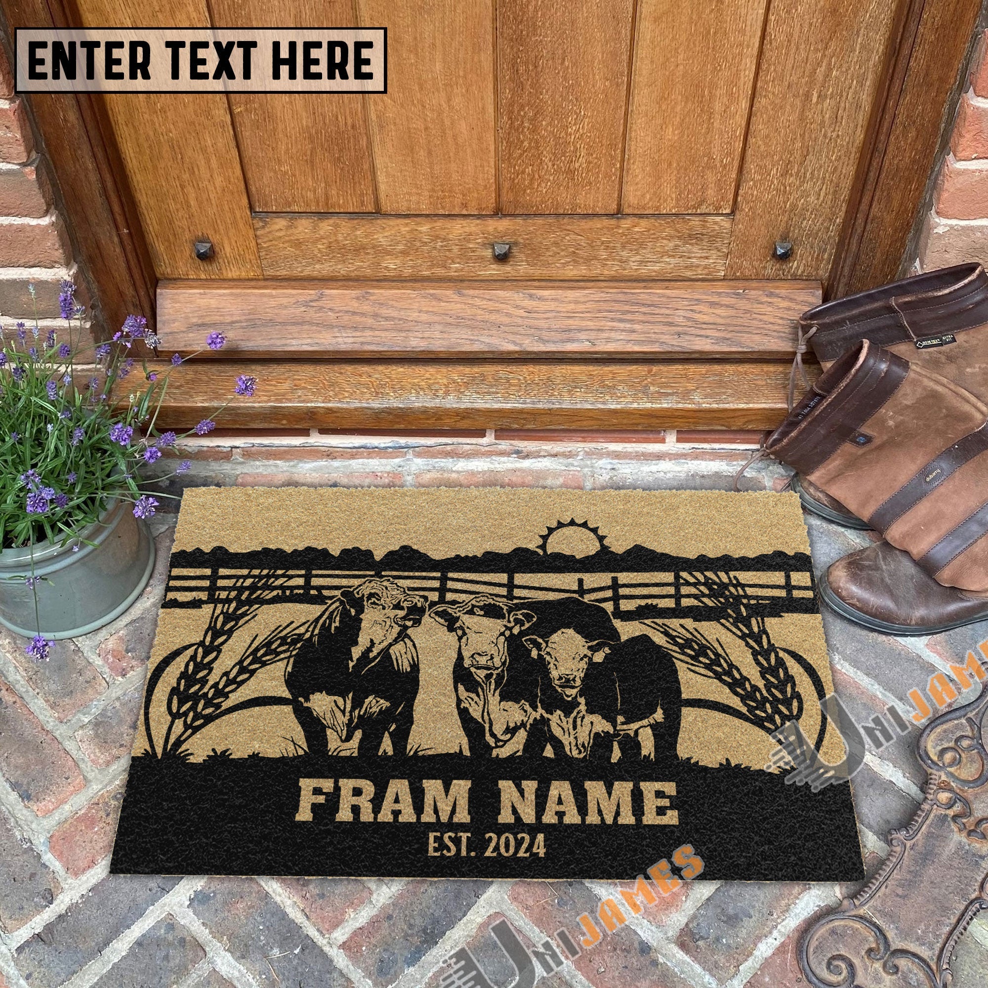 Hereford Sunshine Field Custom Farm Name Custom Year Coir Doormat