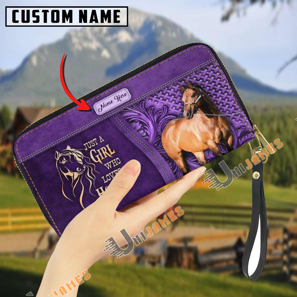 Just A Girl Who Loves Horses Personalized Leather Clutch
