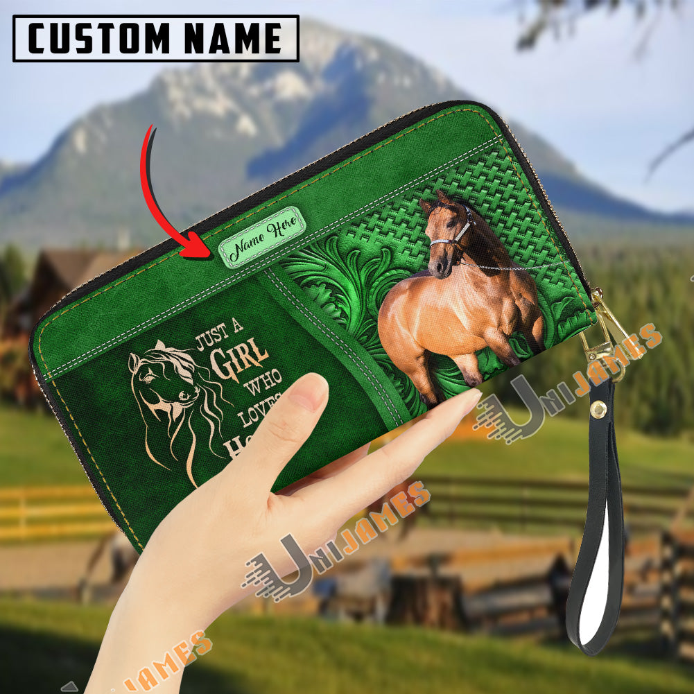 Just A Girl Who Loves Horses Personalized Leather Clutch