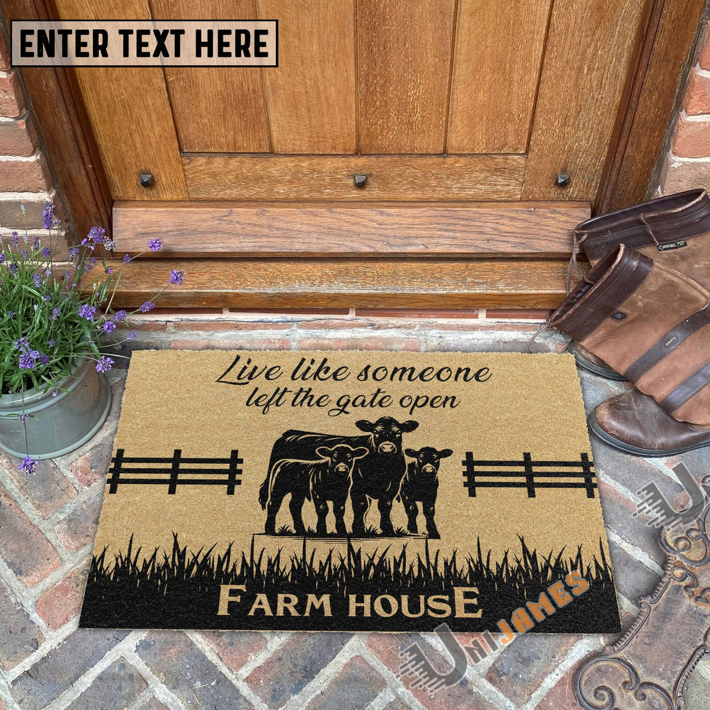 Angus Custom Farm Name Live Like Someone Left The Gate Open Coir Doormat