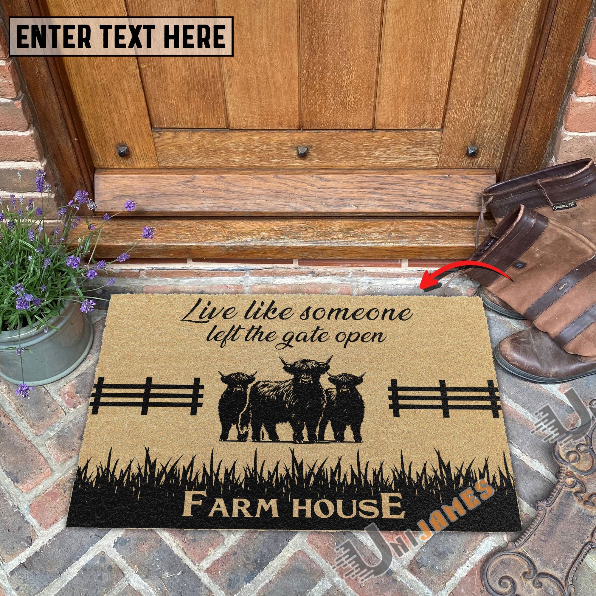 Highland Custom Farm Name Live Like Someone Left The Gate Open Coir Doormat
