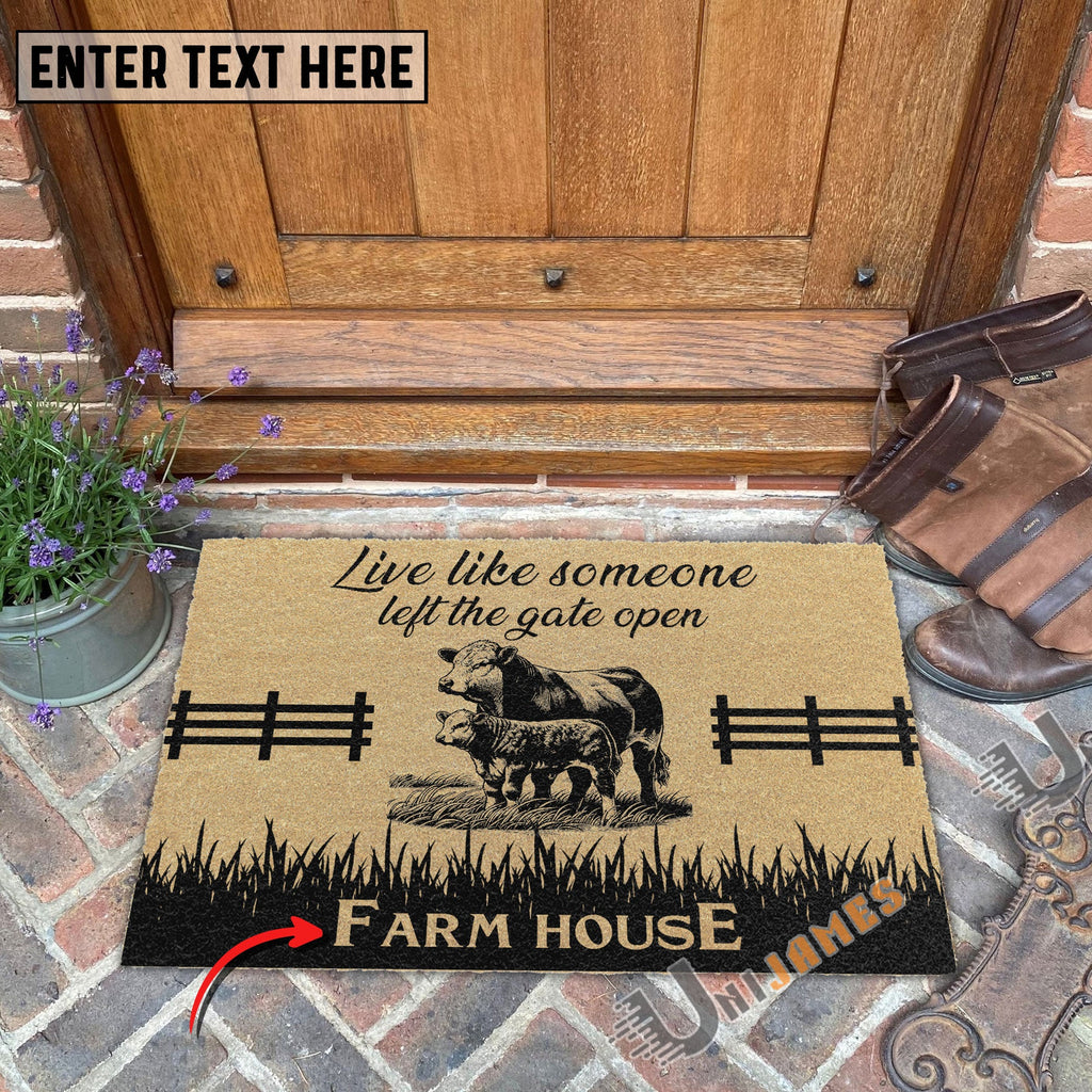 Simmental Custom Farm Name Live Like Someone Left The Gate Open Coir Doormat