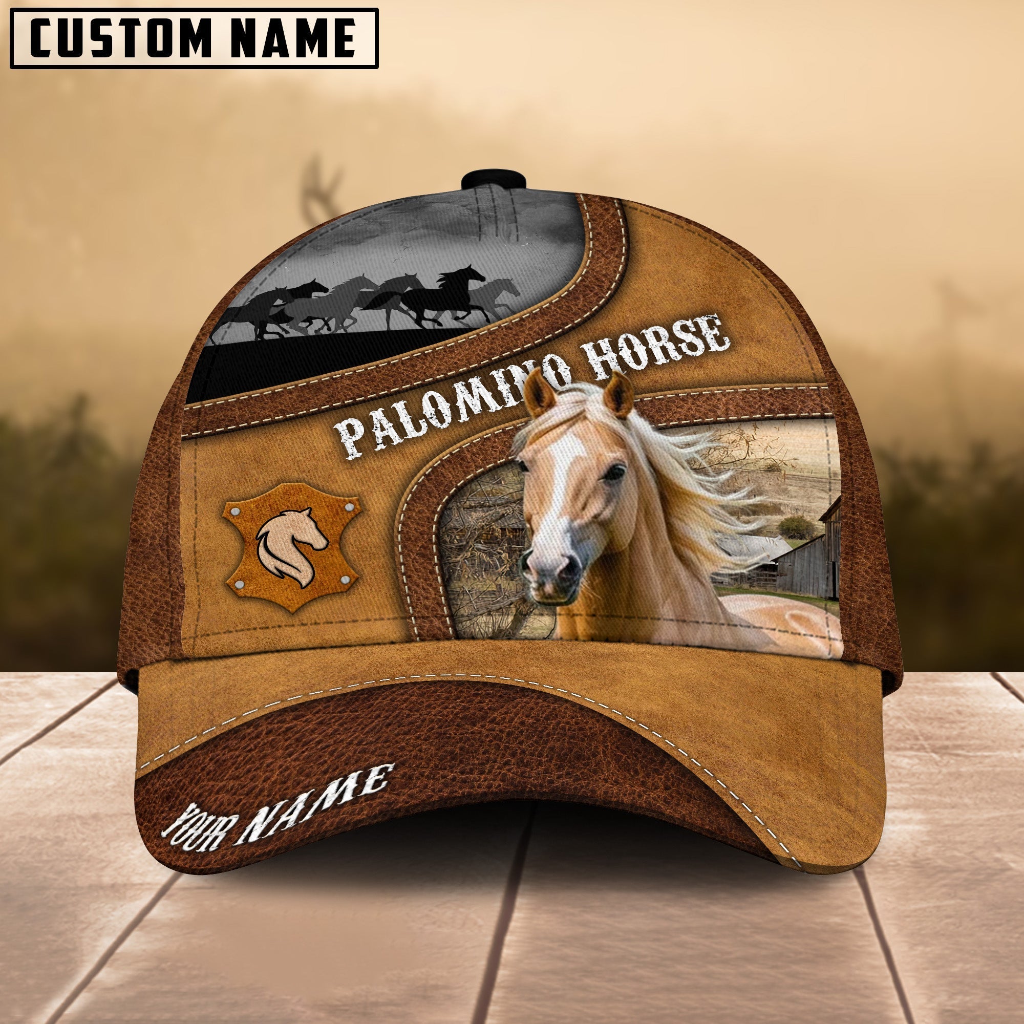 Palomino Brown Curved Leather Pattern Personalized Name Cap