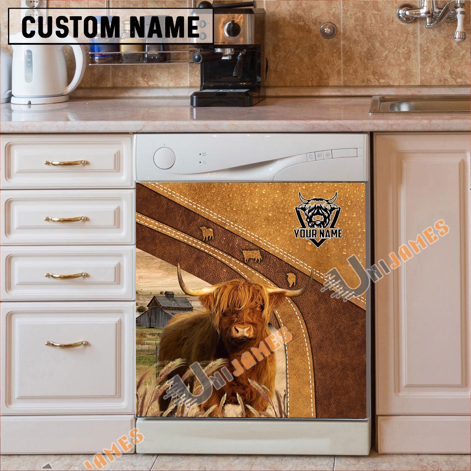 Highland Brown Custom Name Dishwasher Door Cover
