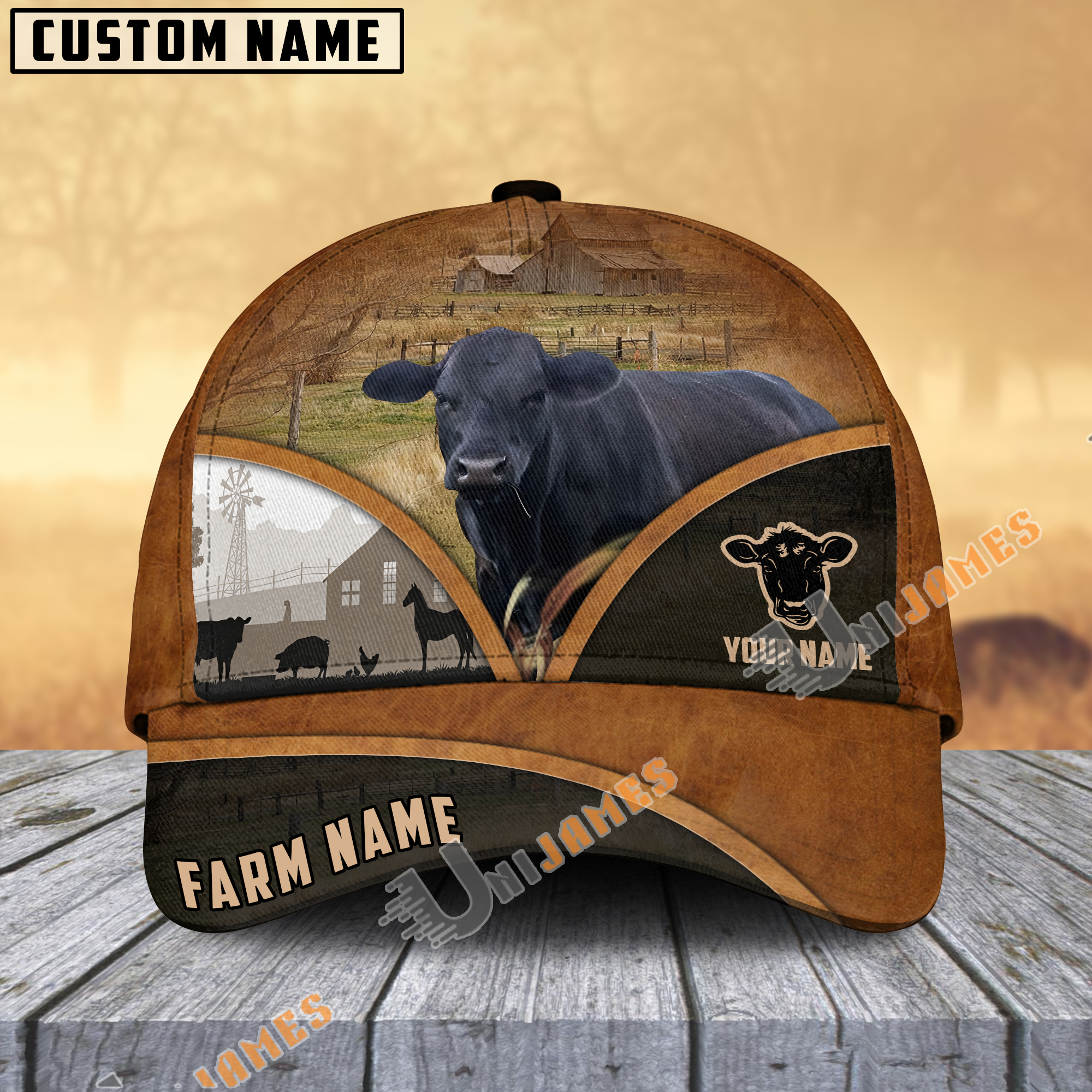 Black Angus Farm Country Customized Name Brown Leather Pattern Cap