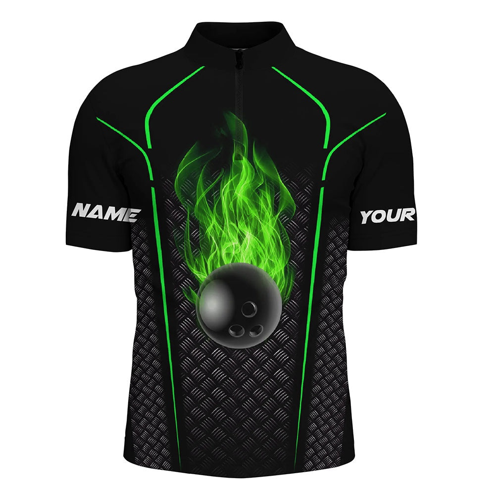 Vintage Bowling Shirts, Bowling Shirt For Men Custom Quarter Zip Bowling Jersey 3D Bowling Team Shirt For Men Green