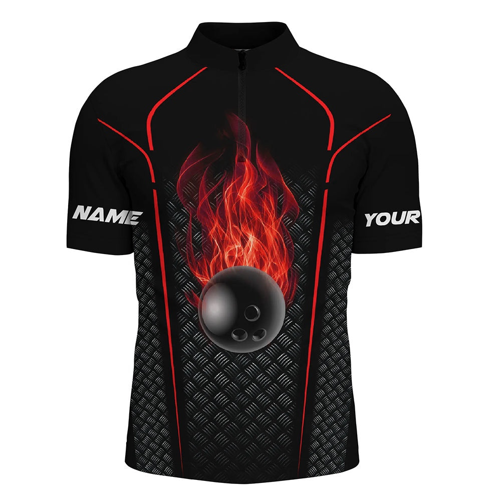 Vintage Bowling Shirts, Bowling Shirt For Men Custom Quarter Zip Bowling Jersey 3D Bowling Team Shirt For Men Red