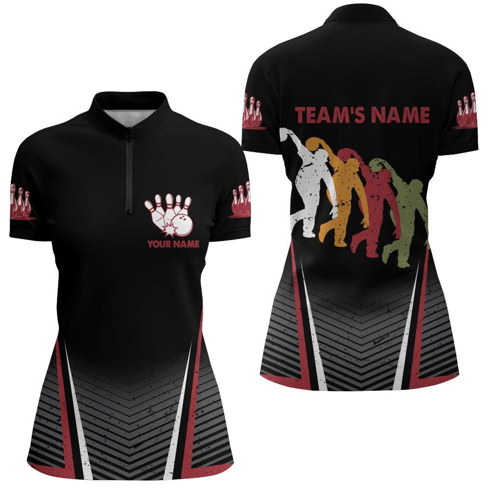 Bowling Shirts Personalized, Bowling Shirt For Women, Black Bowling Quarter-Zip For Team 3D Print, Gift For Bowler Ladie