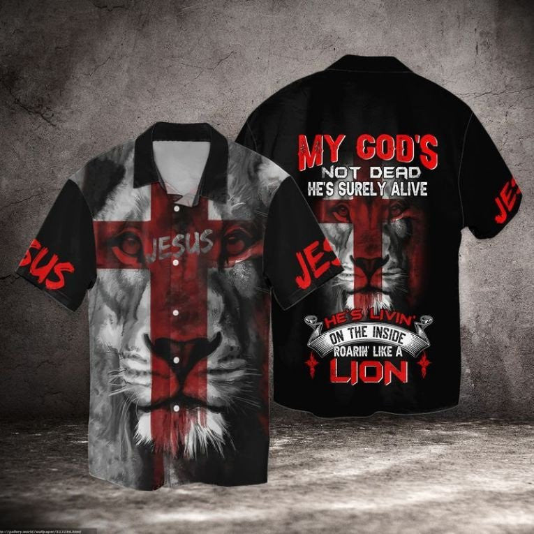Jesus A Lion My God Not Dead Hawaiian Shirt - Christian Hawaiian Shirts For Men & Women