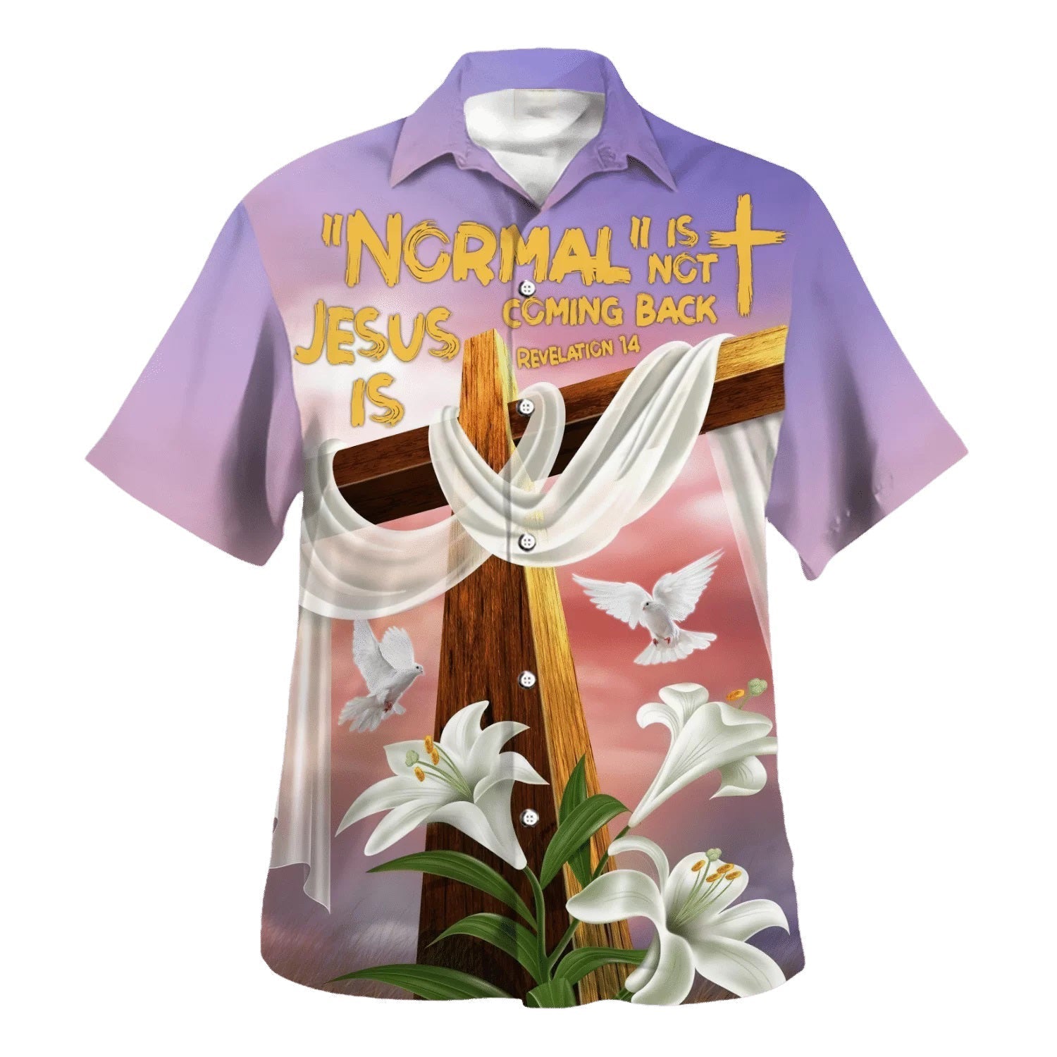 Jesus Cross Easter Lilies Flowers Hawaiian Shirt - Christian Hawaiian Shirt - Religious Hawaiian Shirts