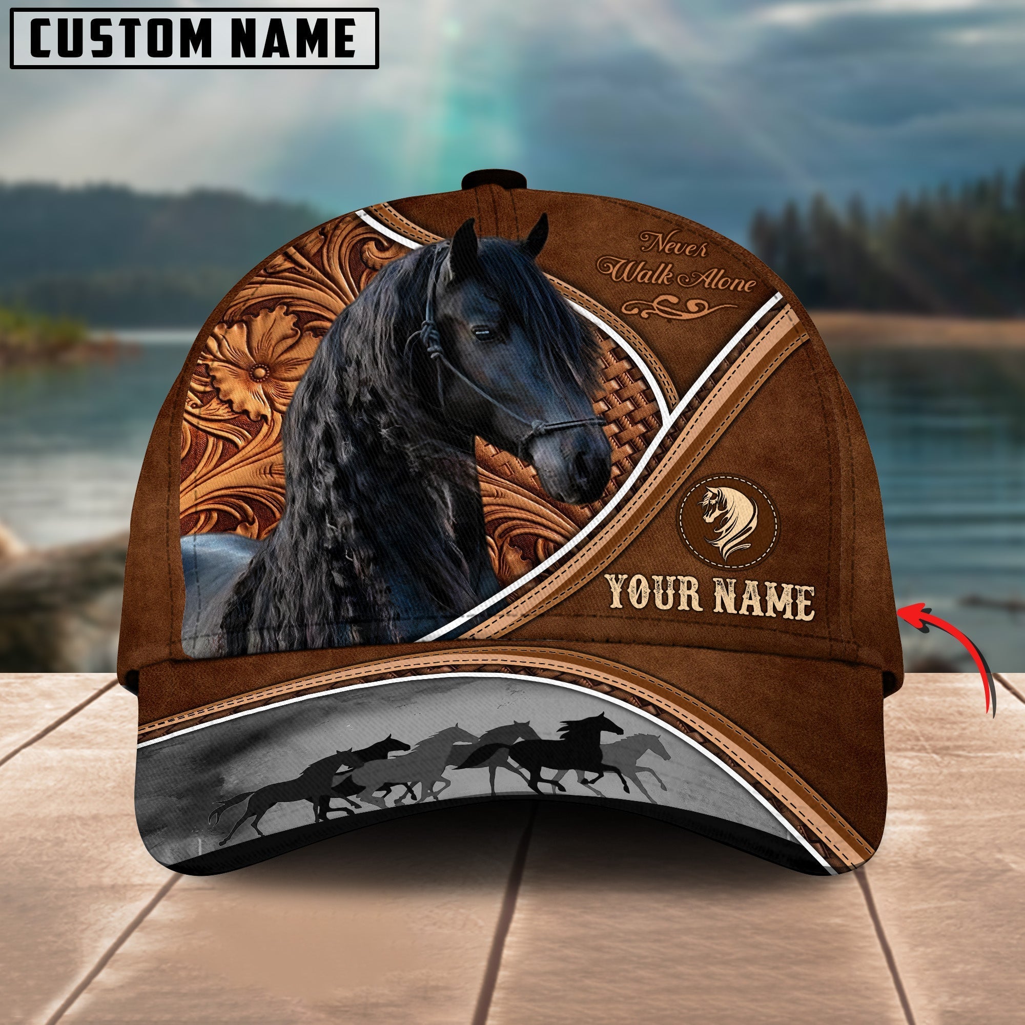 Friesian Horse Never Walk Alone Personalized Name Cap