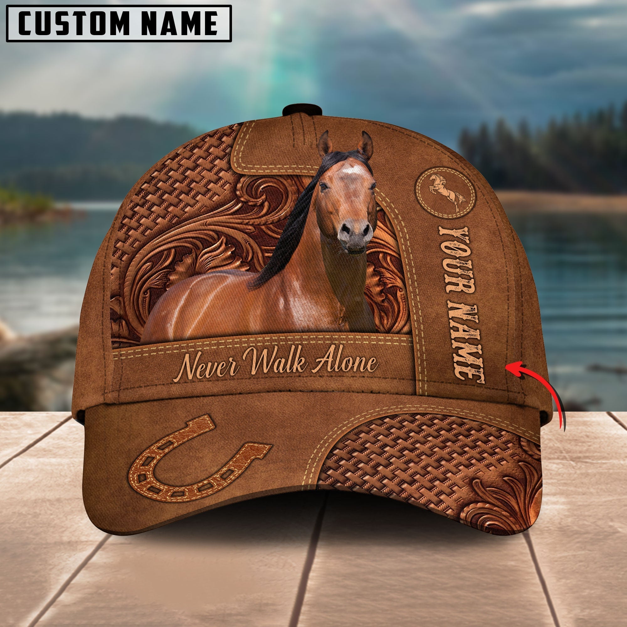 American Quarter Horse Carving Leather Pattern Custom Name 3D Classic Cap