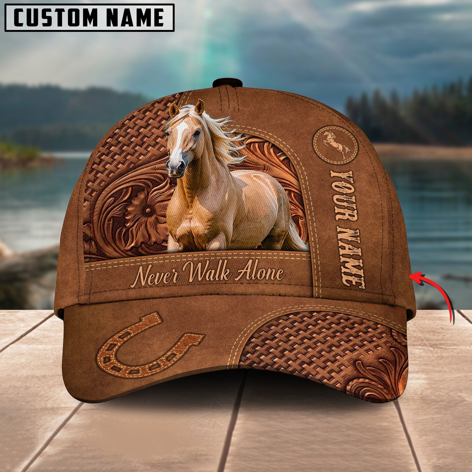 Palomino Horse Carving Leather Pattern Custom Name 3D Classic Cap