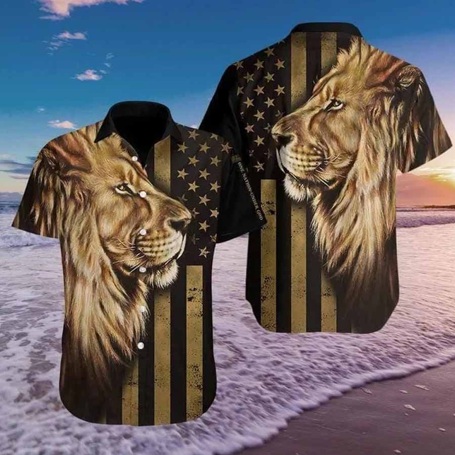 Lion American Flag Hawaiian Shirt - Christian Hawaiin Shirt For Men & Women