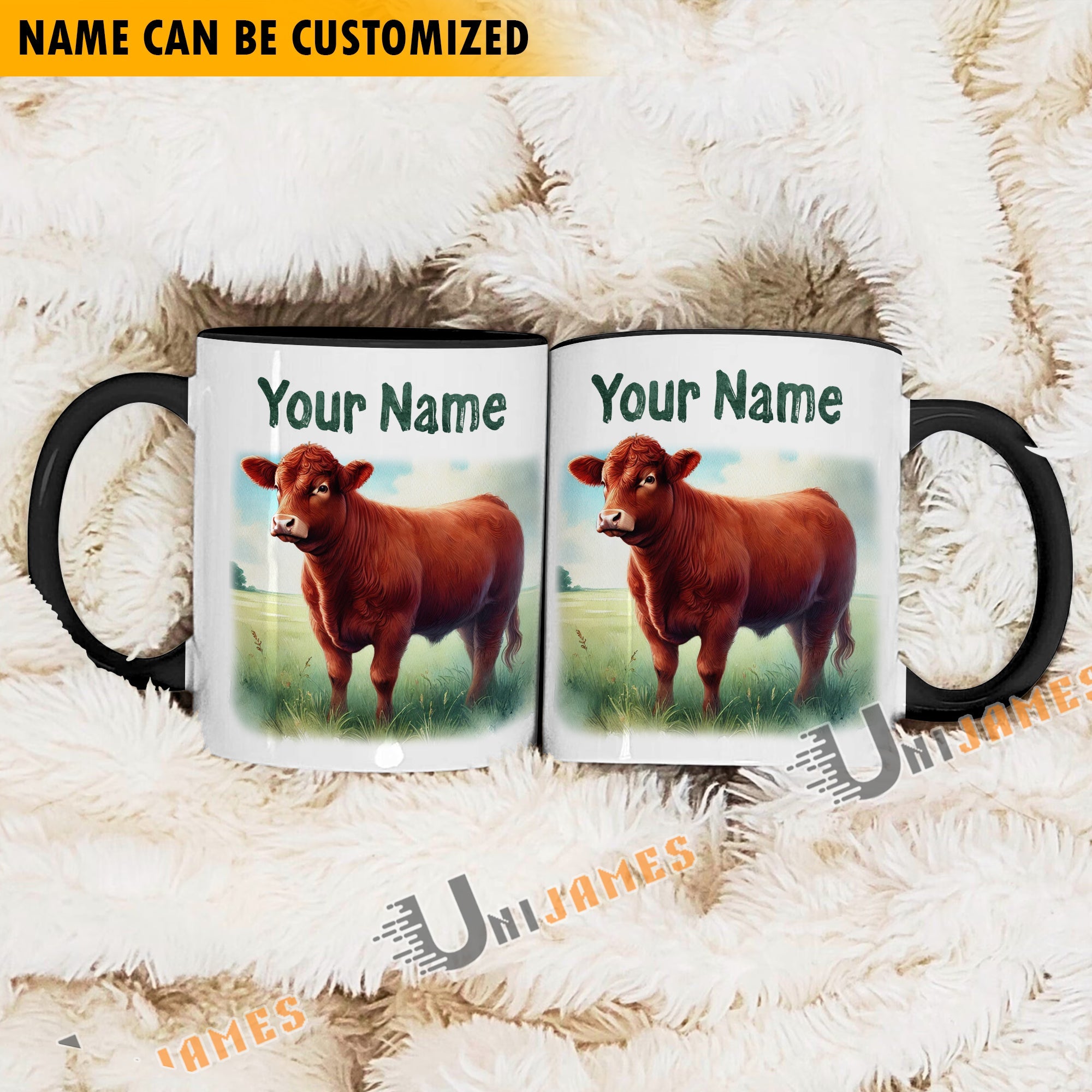 Red Angus Personalized Name Two Tone Mug