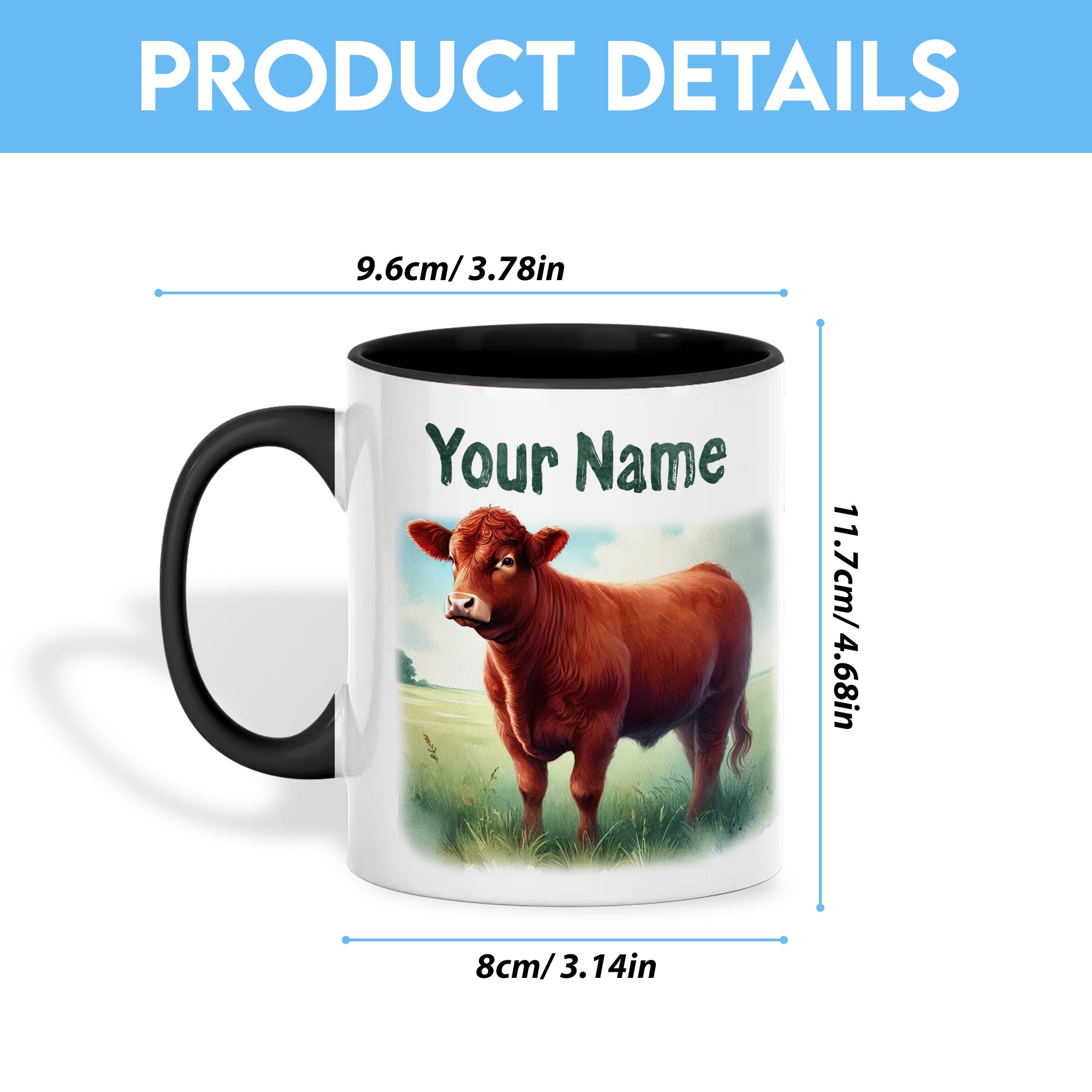 Red Angus Personalized Name Two Tone Mug