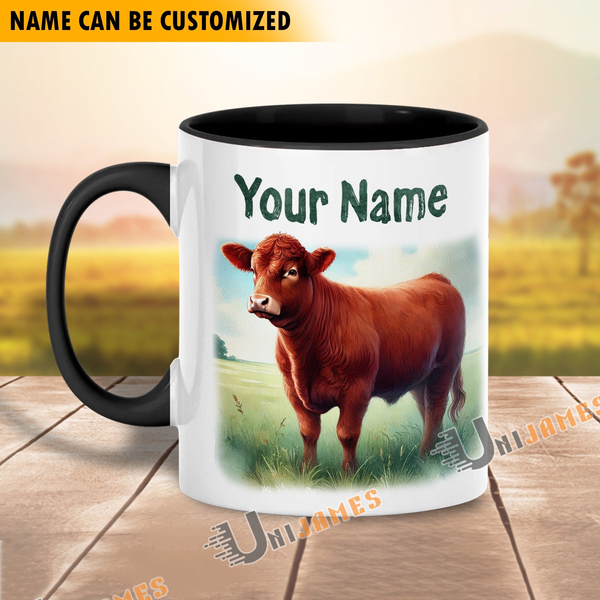 Red Angus Personalized Name Two Tone Mug