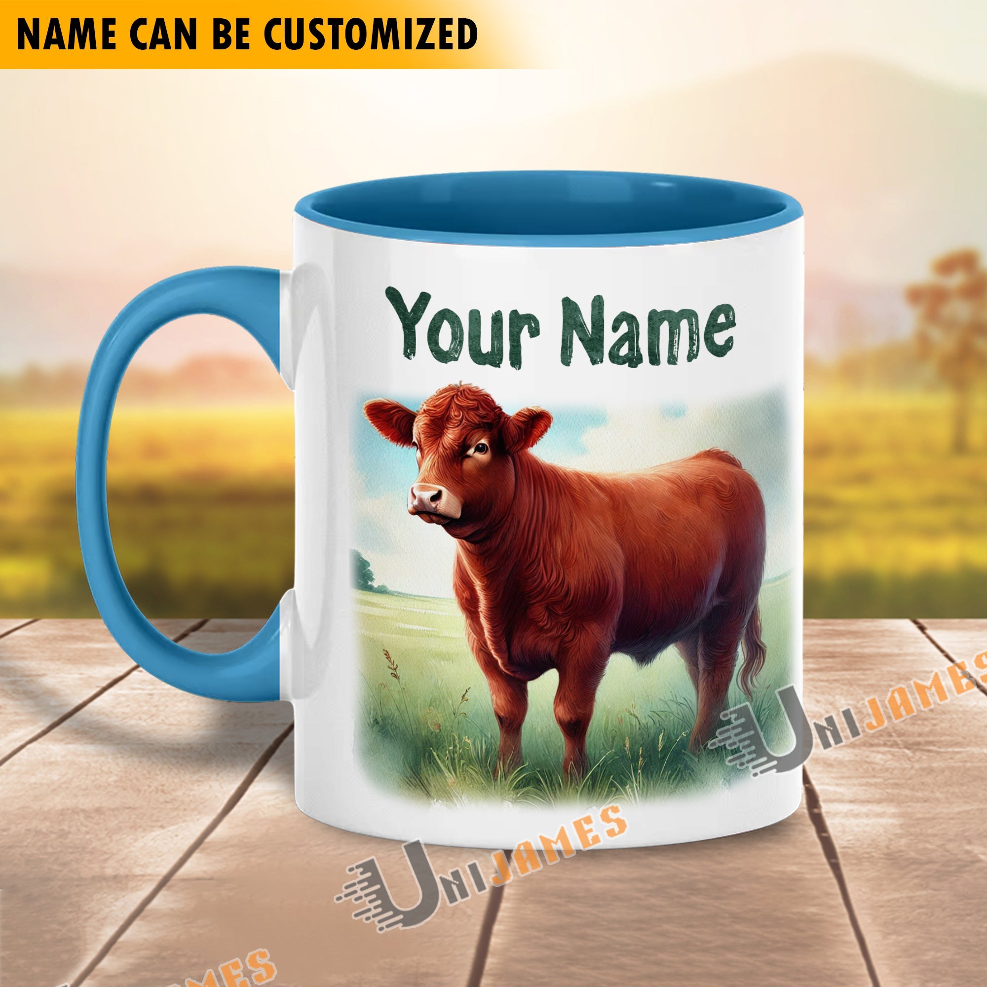 Red Angus Personalized Name Two Tone Mug