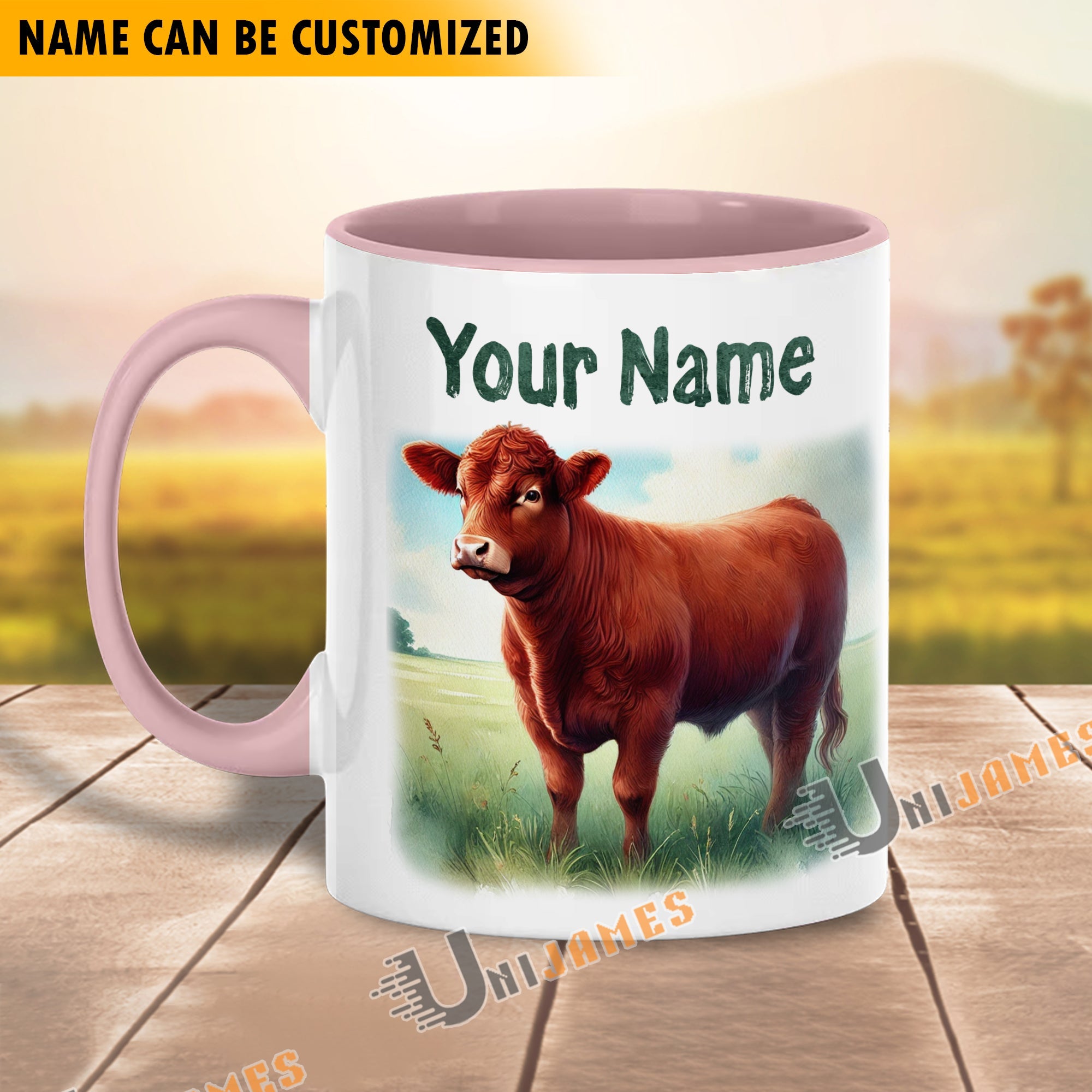 Red Angus Personalized Name Two Tone Mug